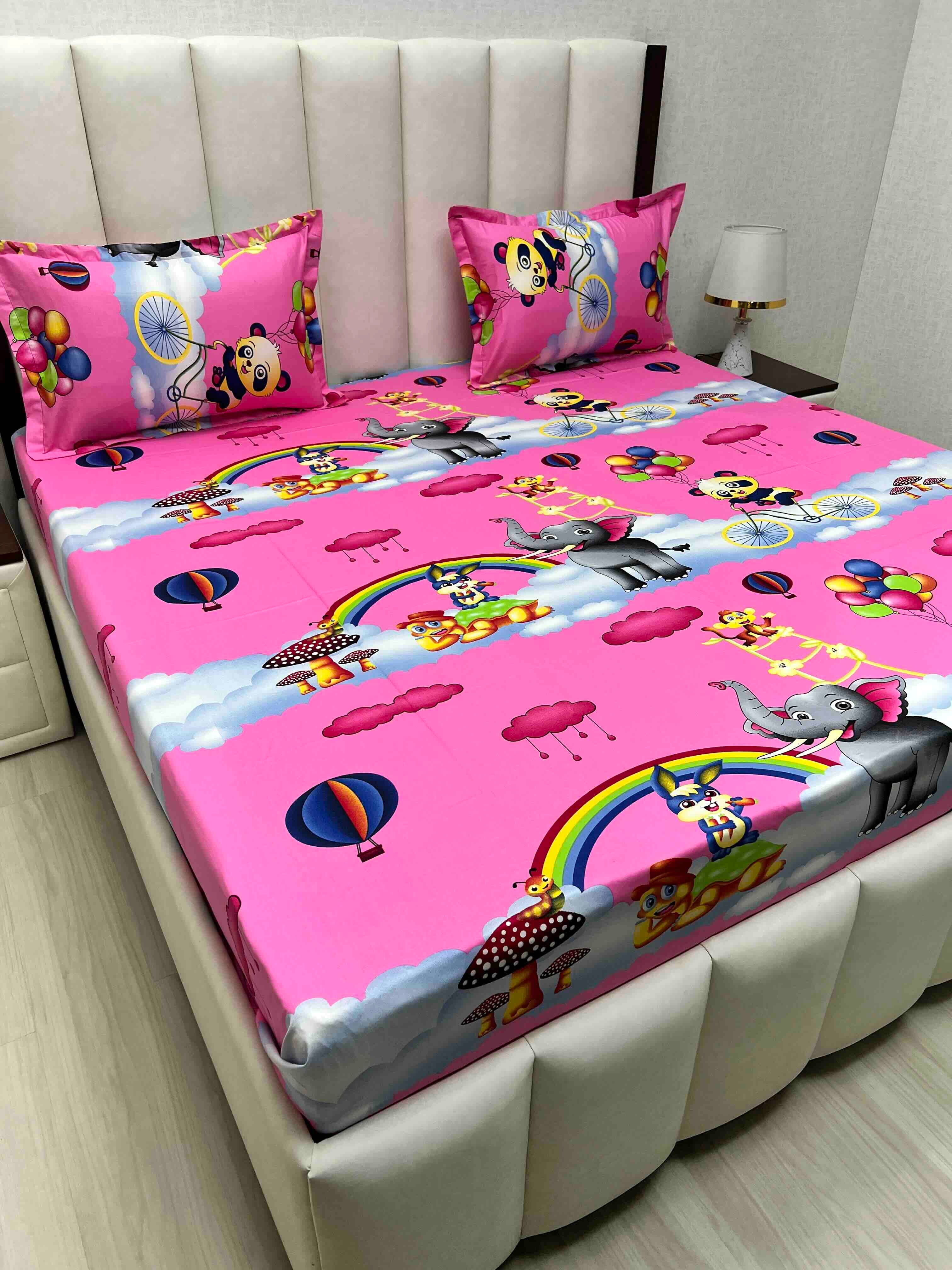 A-4616 - Pure Cotton 180 TC Queen Size Double Bedsheet (228X254) with Two Pillow Covers (43X68)