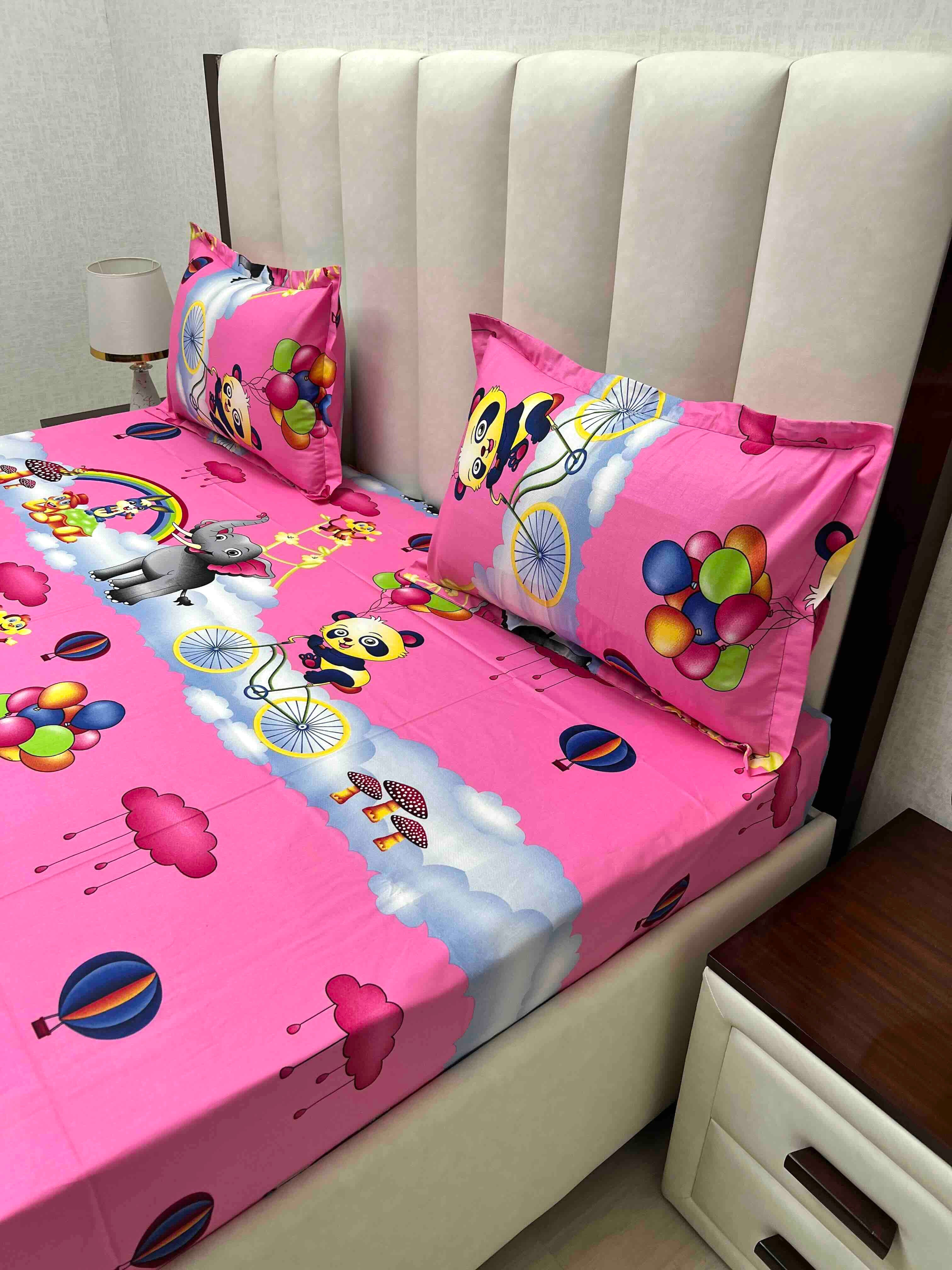 A-4616 - Pure Cotton 180 TC Queen Size Double Bedsheet (228X254) with Two Pillow Covers (43X68)