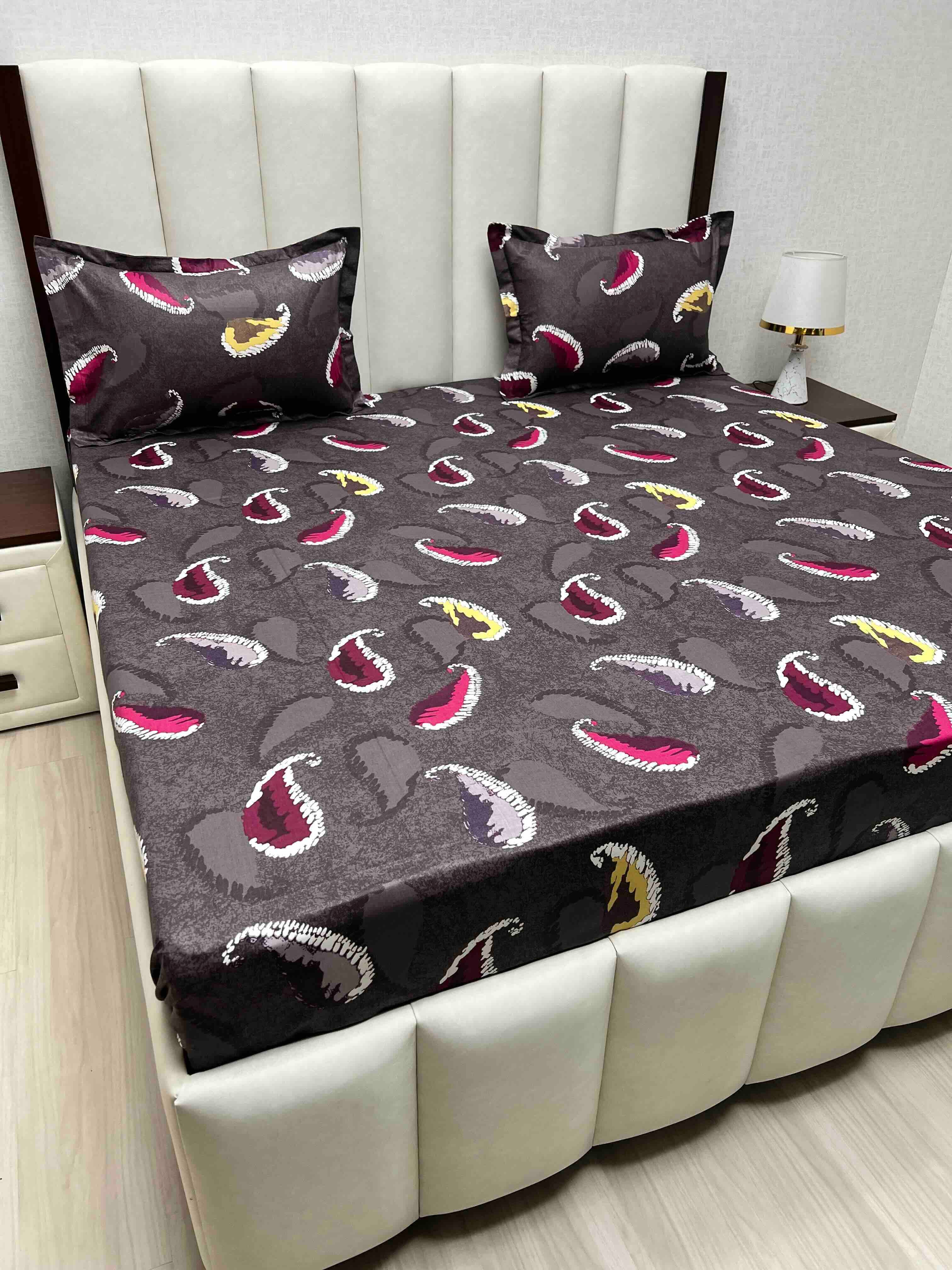 A-4618 - Pure Cotton 180 TC Queen Size Double Bedsheet (228X254) with Two Pillow Covers (43X68)