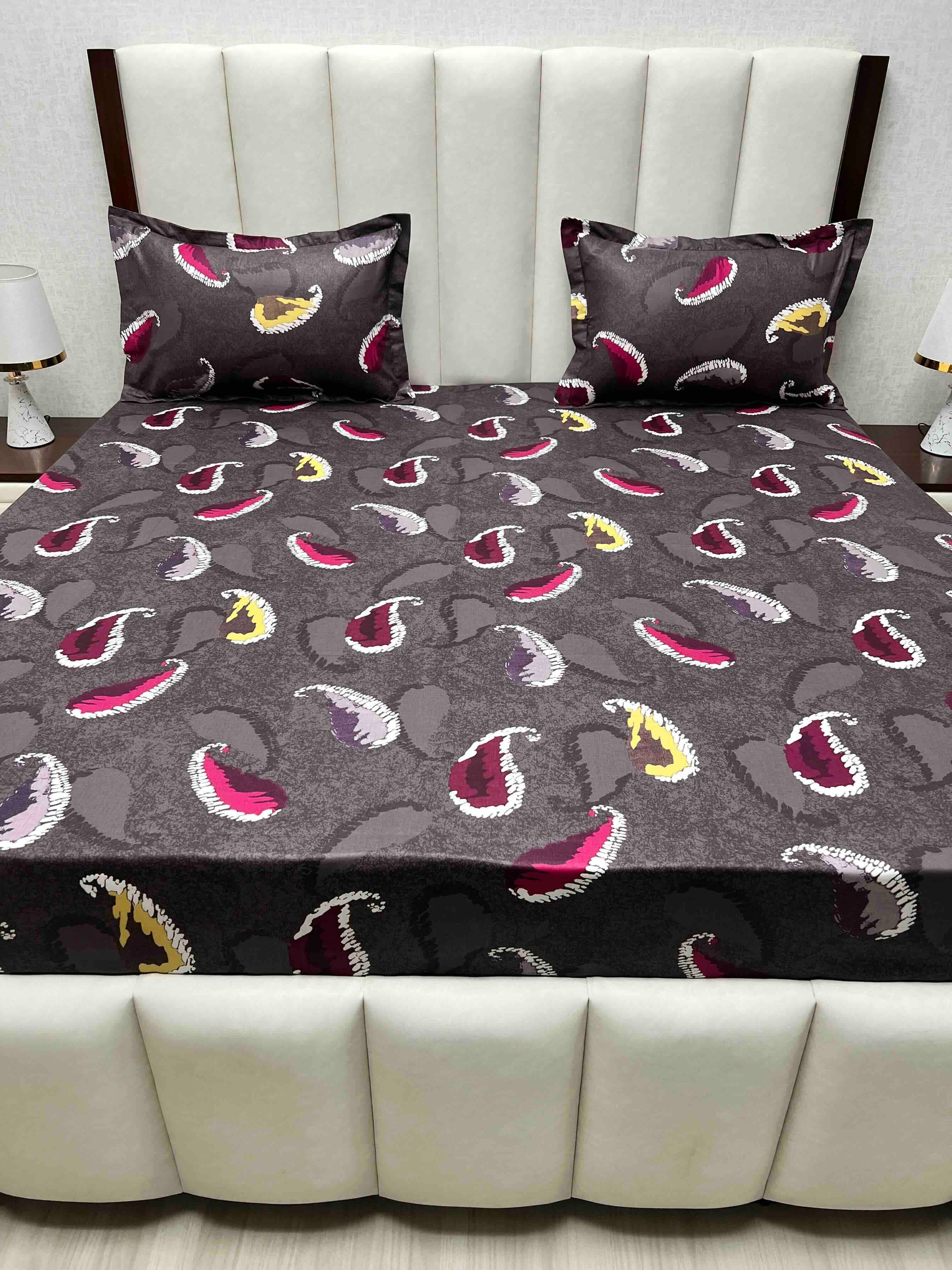 A-4618 - Pure Cotton 180 TC Queen Size Double Bedsheet (228X254) with Two Pillow Covers (43X68)