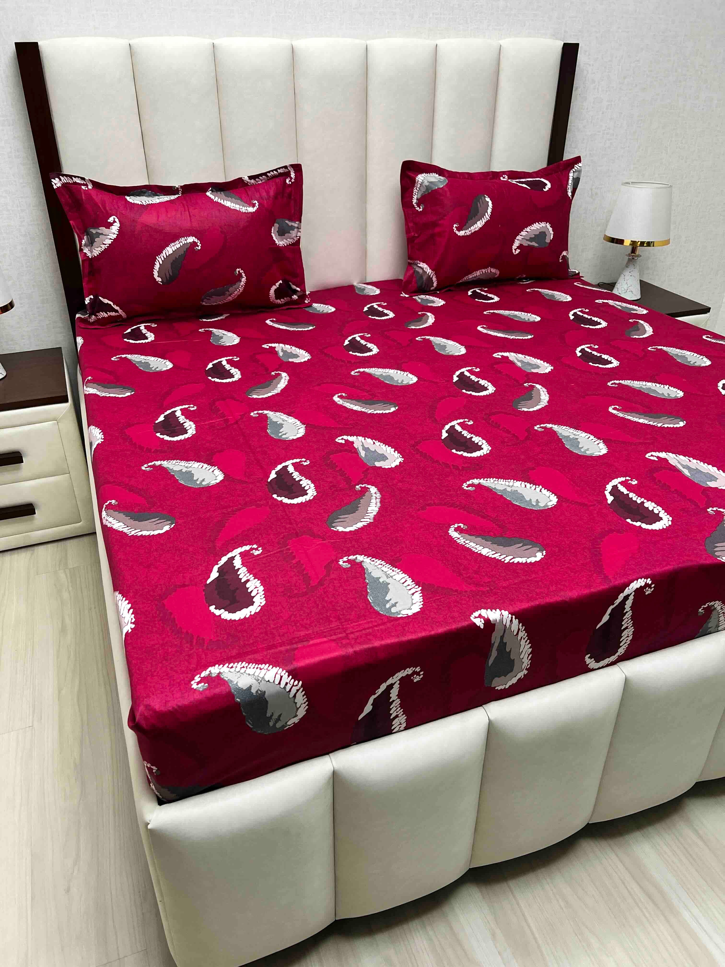 A-4619 - Pure Cotton 180 TC Queen Size Double Bedsheet (228X254) with Two Pillow Covers (43X68)