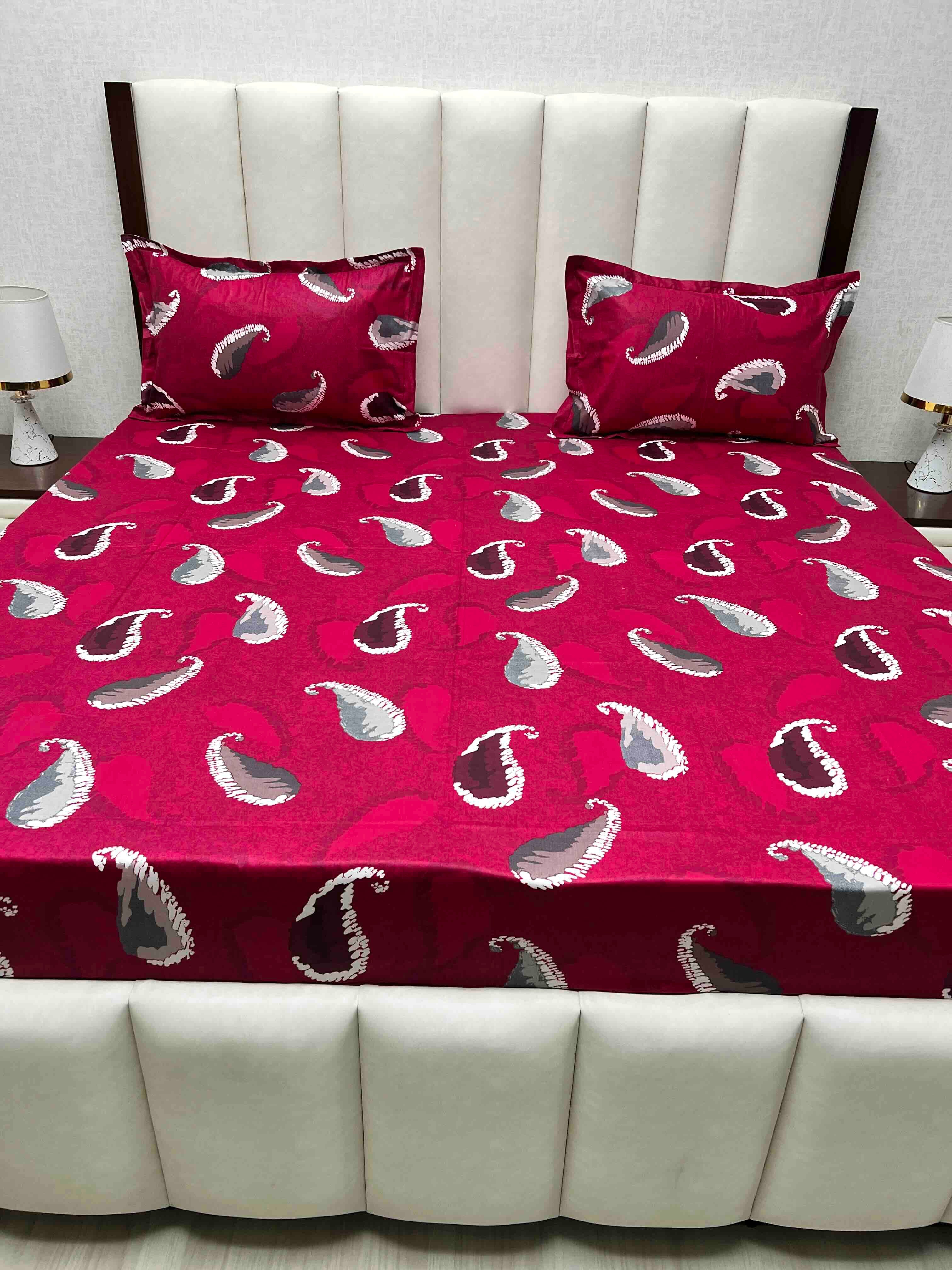 A-4619 - Pure Cotton 180 TC Queen Size Double Bedsheet (228X254) with Two Pillow Covers (43X68)