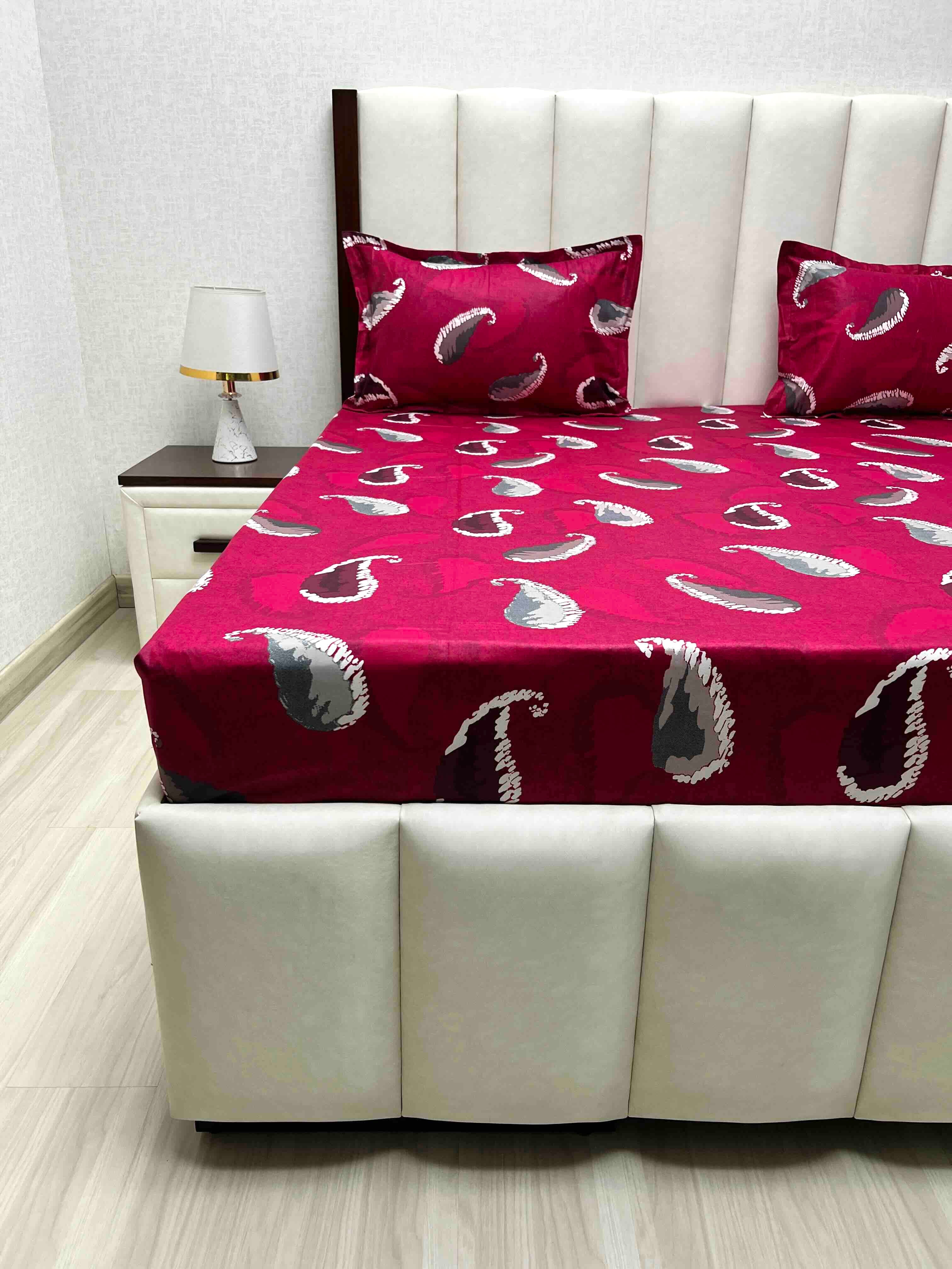 A-4619 - Pure Cotton 180 TC Queen Size Double Bedsheet (228X254) with Two Pillow Covers (43X68)