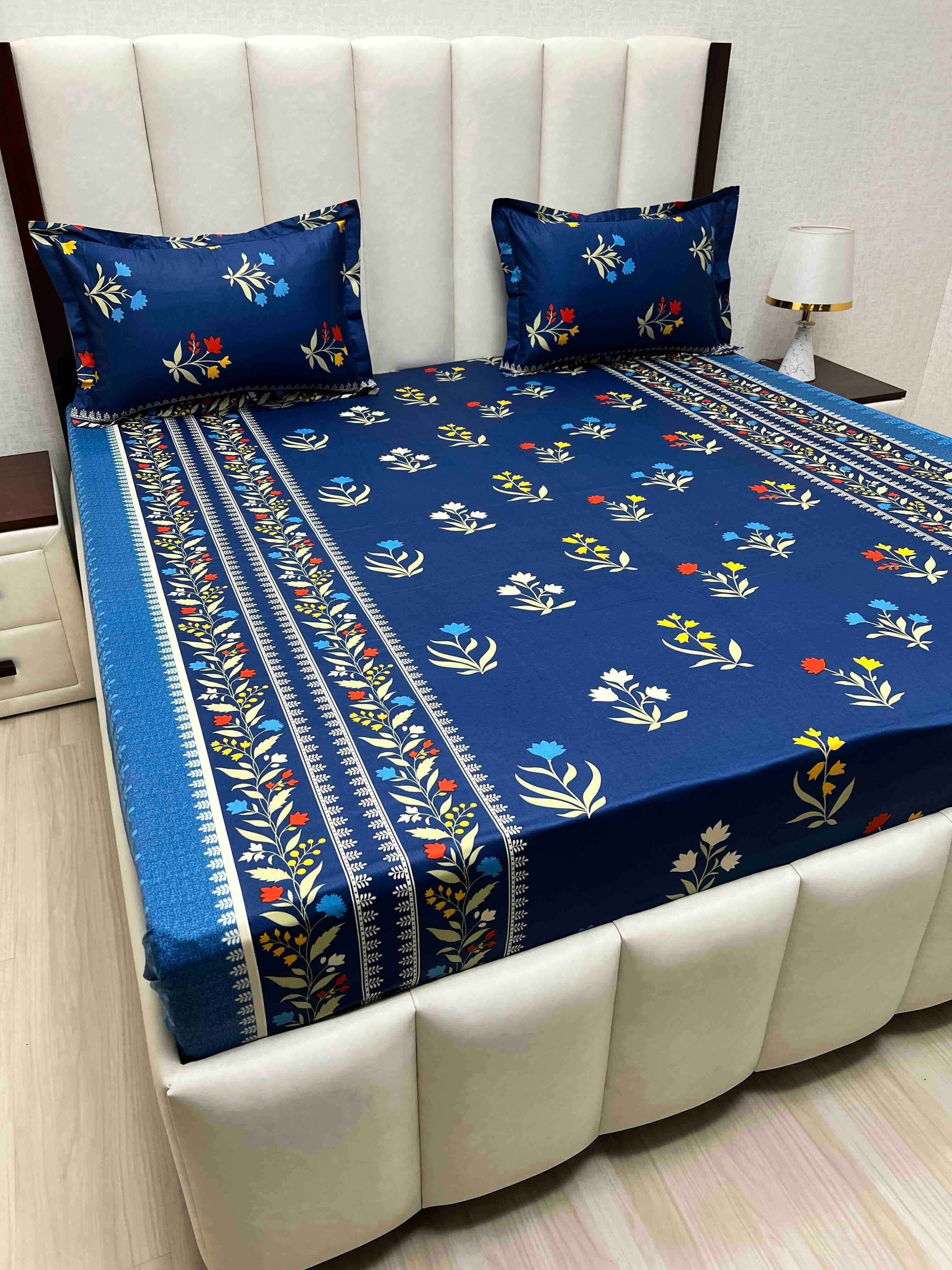 A-4622 - Pure Cotton 180 TC Queen Size Double Bedsheet (228X254) with Two Pillow Covers (43X68)