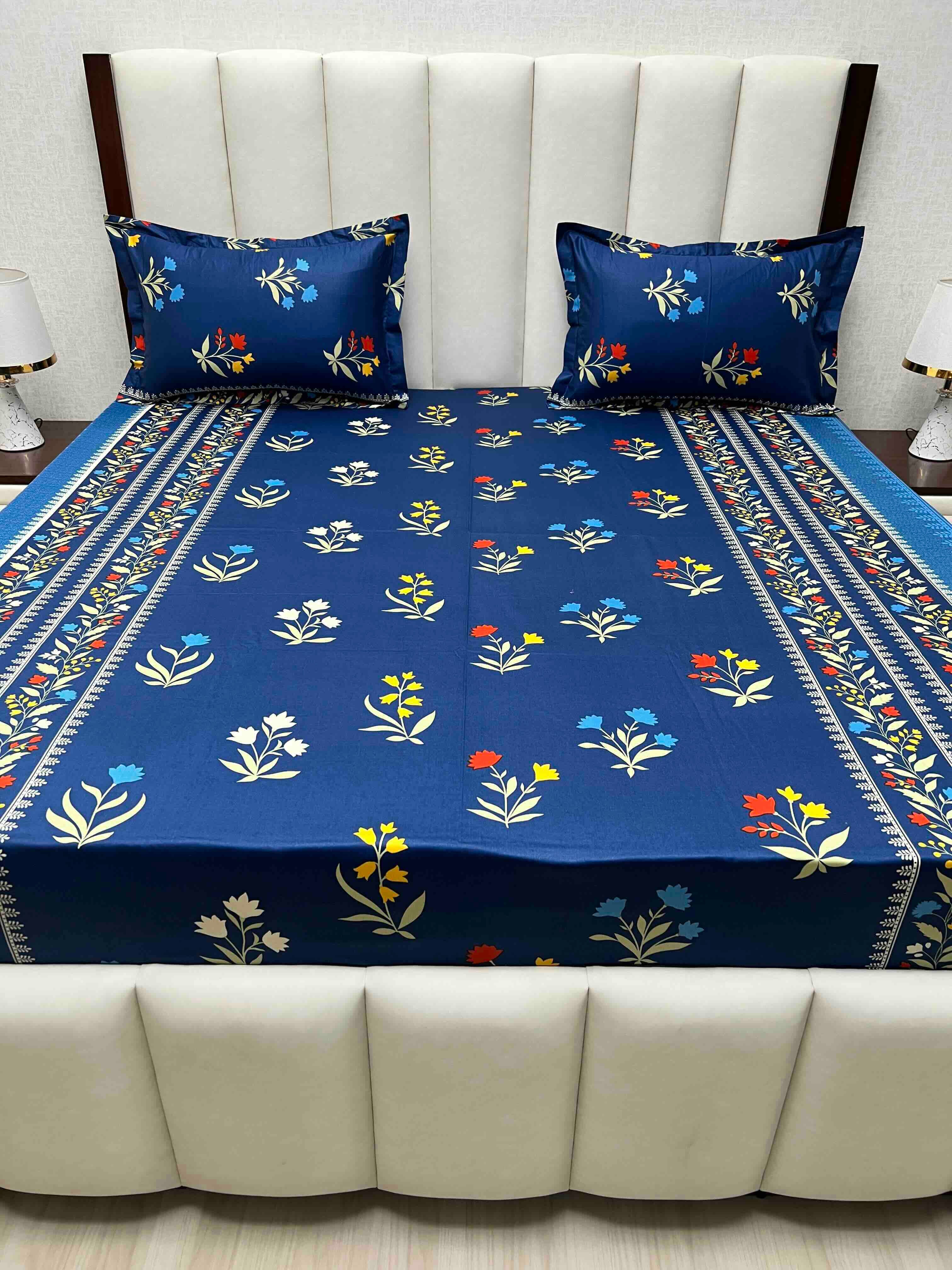 A-4622 - Pure Cotton 180 TC Queen Size Double Bedsheet (228X254) with Two Pillow Covers (43X68)