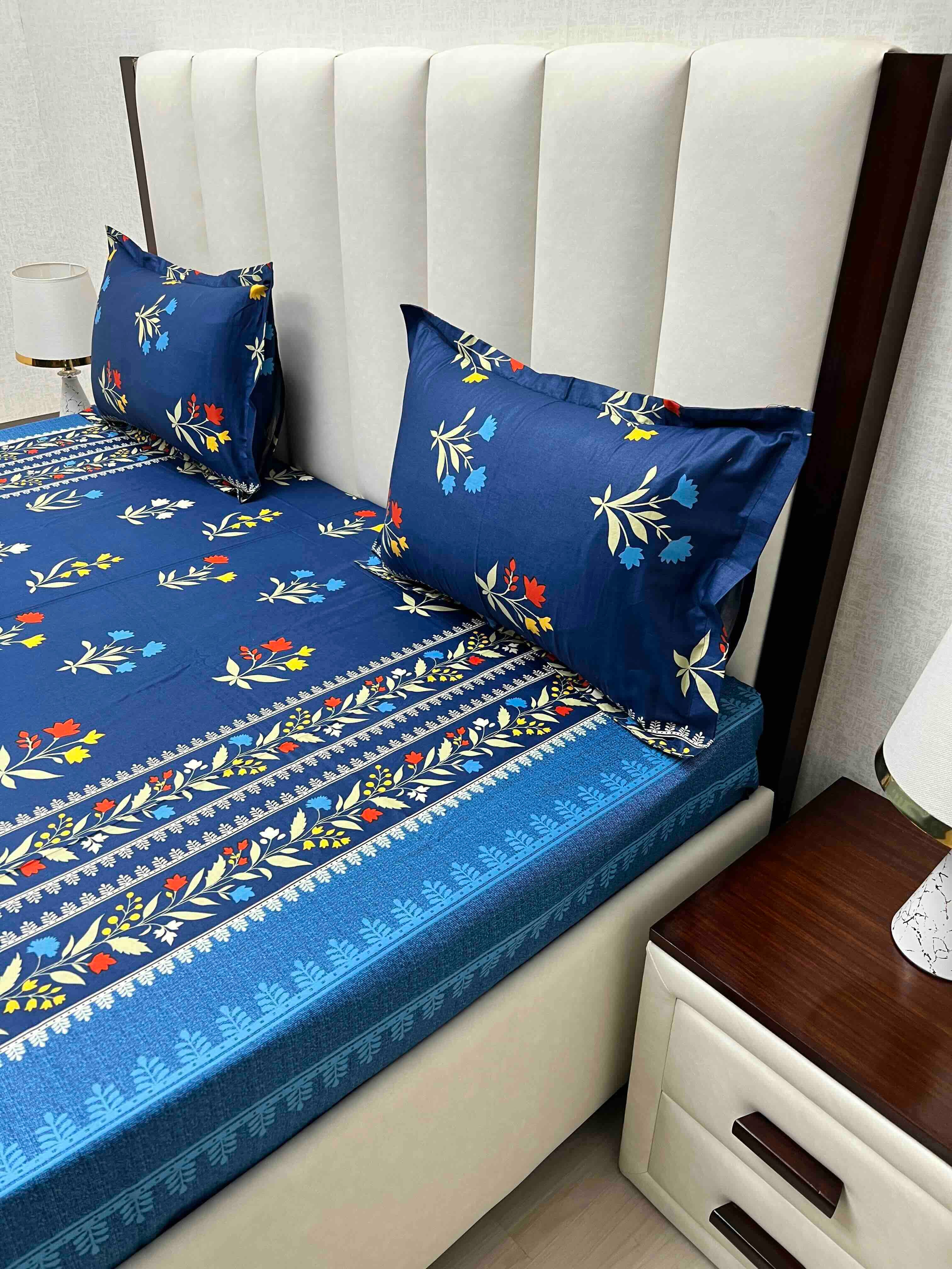 A-4622 - Pure Cotton 180 TC Queen Size Double Bedsheet (228X254) with Two Pillow Covers (43X68)