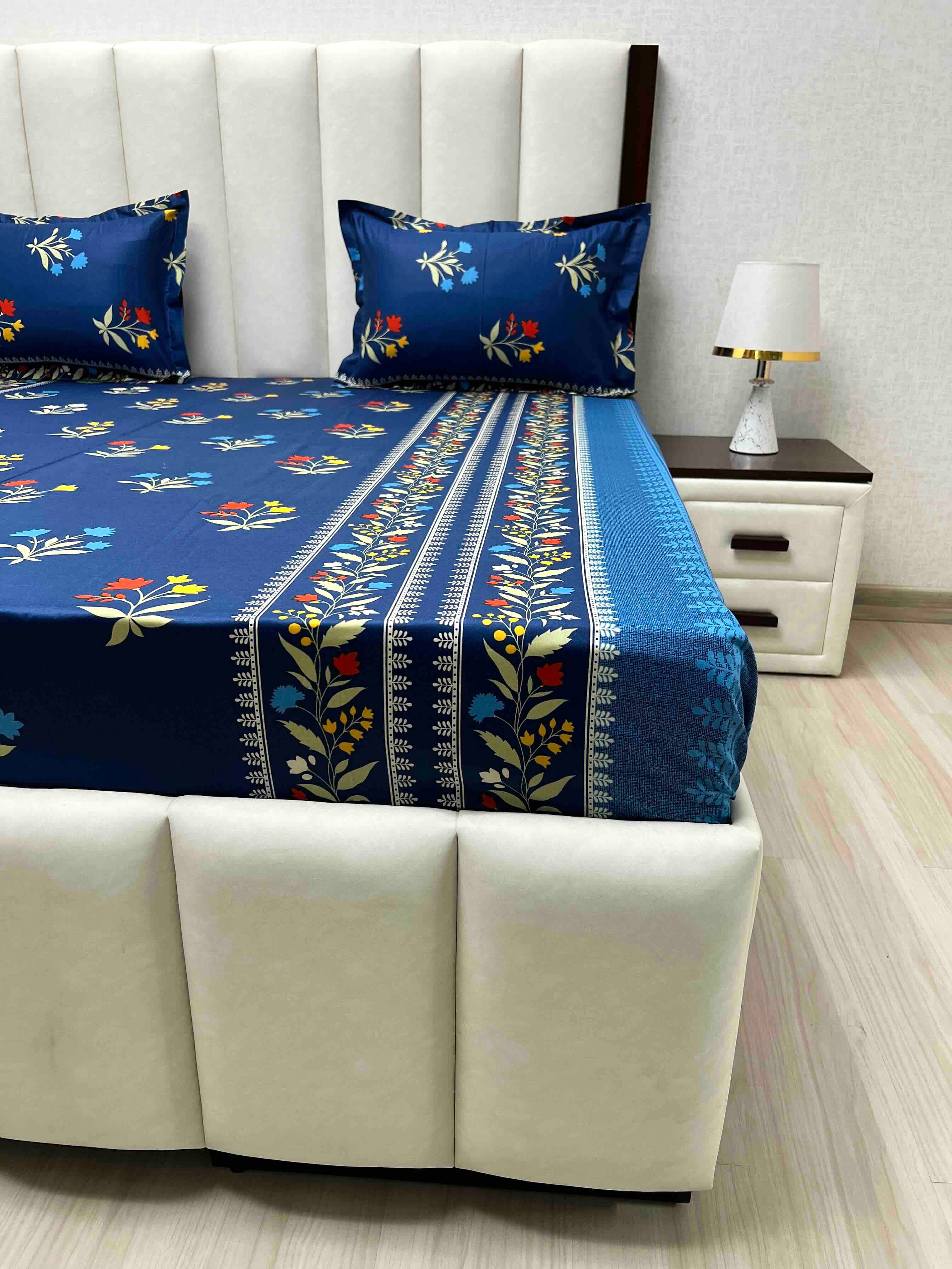 A-4622 - Pure Cotton 180 TC Queen Size Double Bedsheet (228X254) with Two Pillow Covers (43X68)