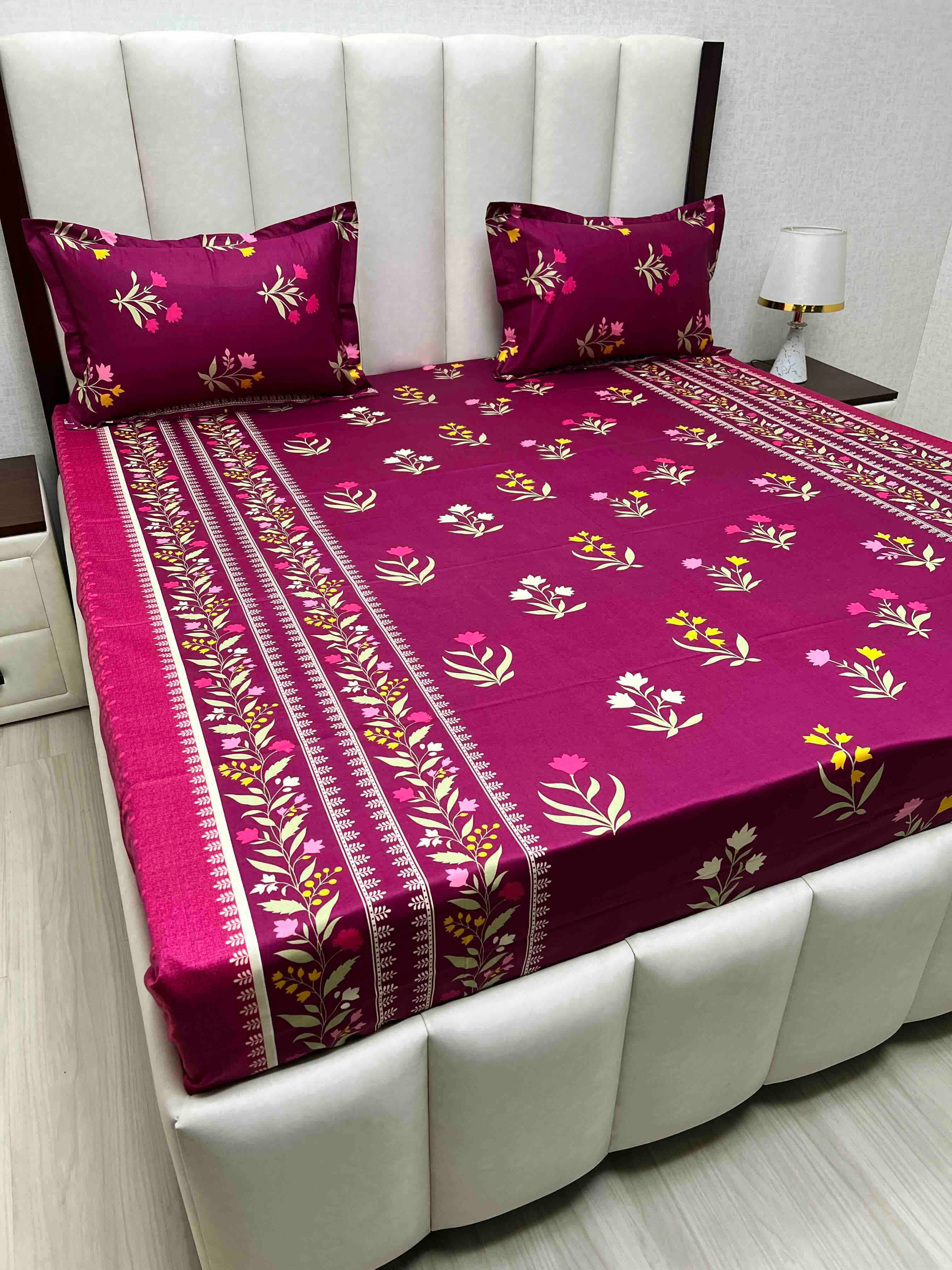 A-4623 - Pure Cotton 180 TC Queen Size Double Bedsheet (228X254) with Two Pillow Covers (43X68)