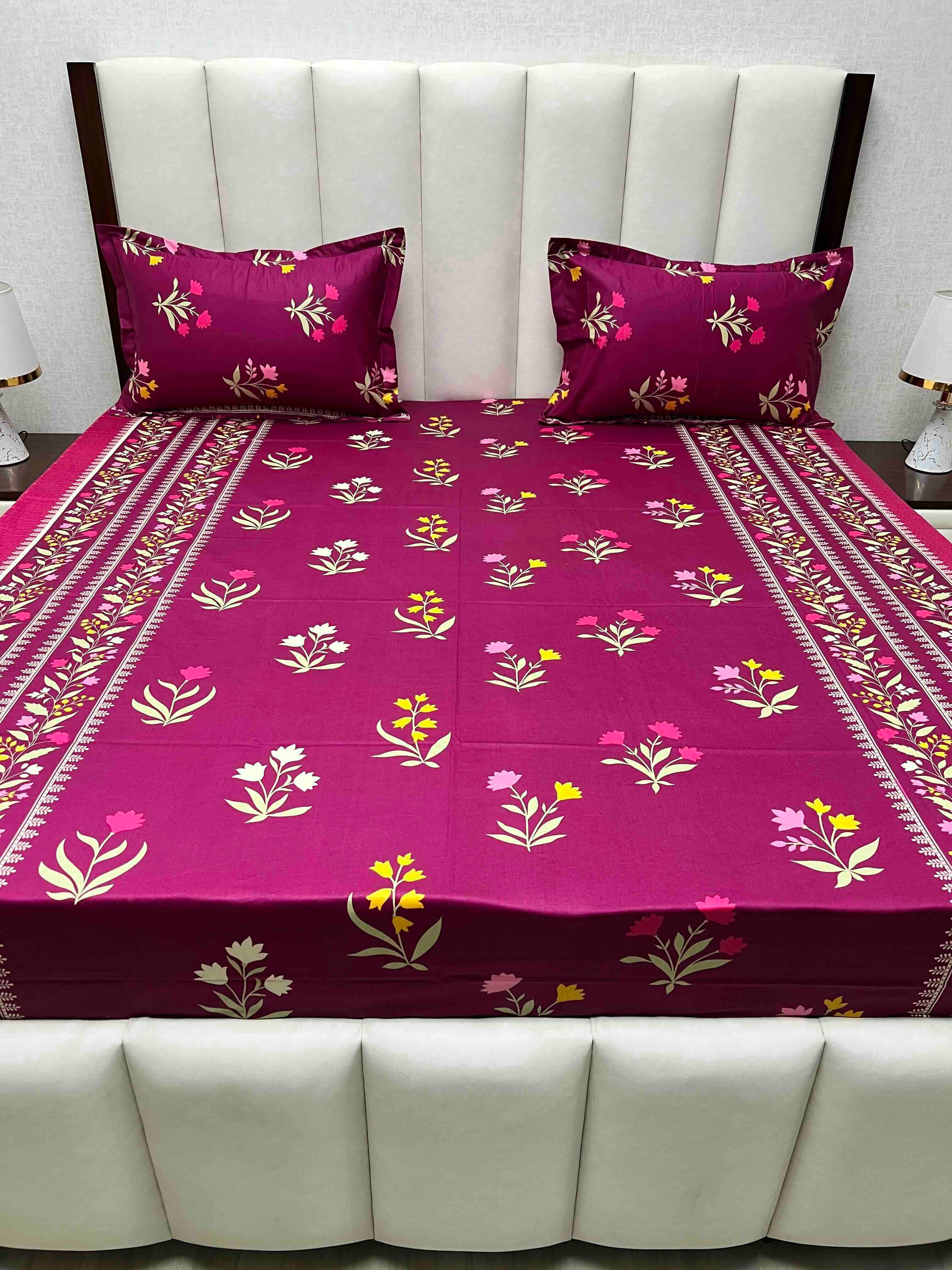 A-4623 - Pure Cotton 180 TC Queen Size Double Bedsheet (228X254) with Two Pillow Covers (43X68)