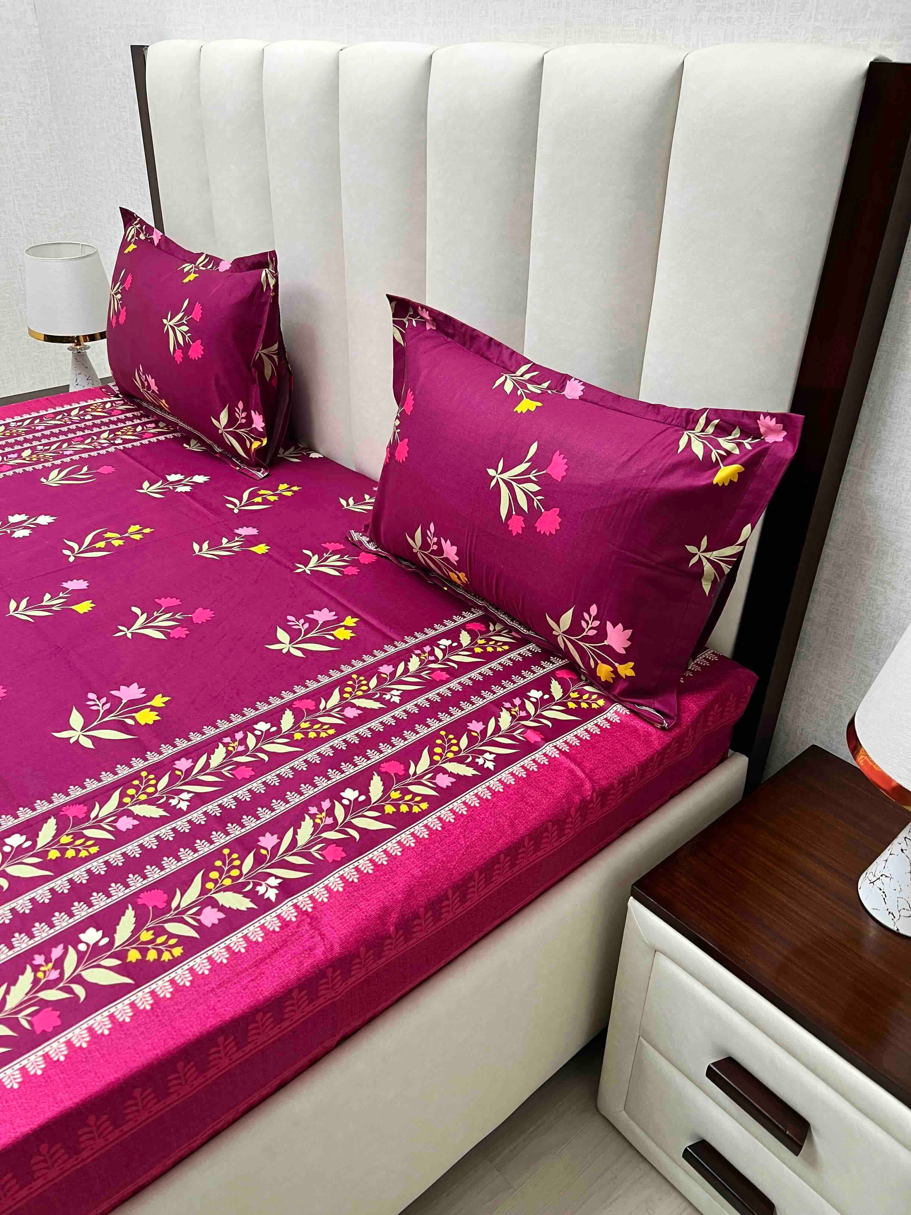 A-4623 - Pure Cotton 180 TC Queen Size Double Bedsheet (228X254) with Two Pillow Covers (43X68)