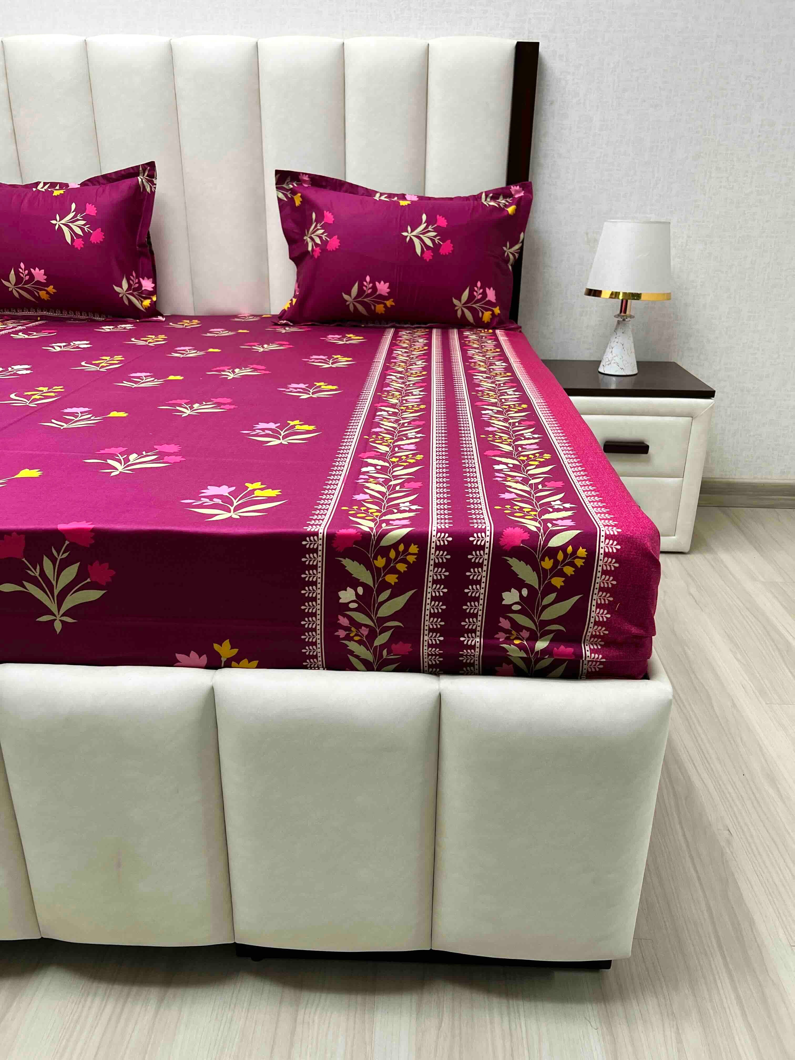 A-4623 - Pure Cotton 180 TC Queen Size Double Bedsheet (228X254) with Two Pillow Covers (43X68)