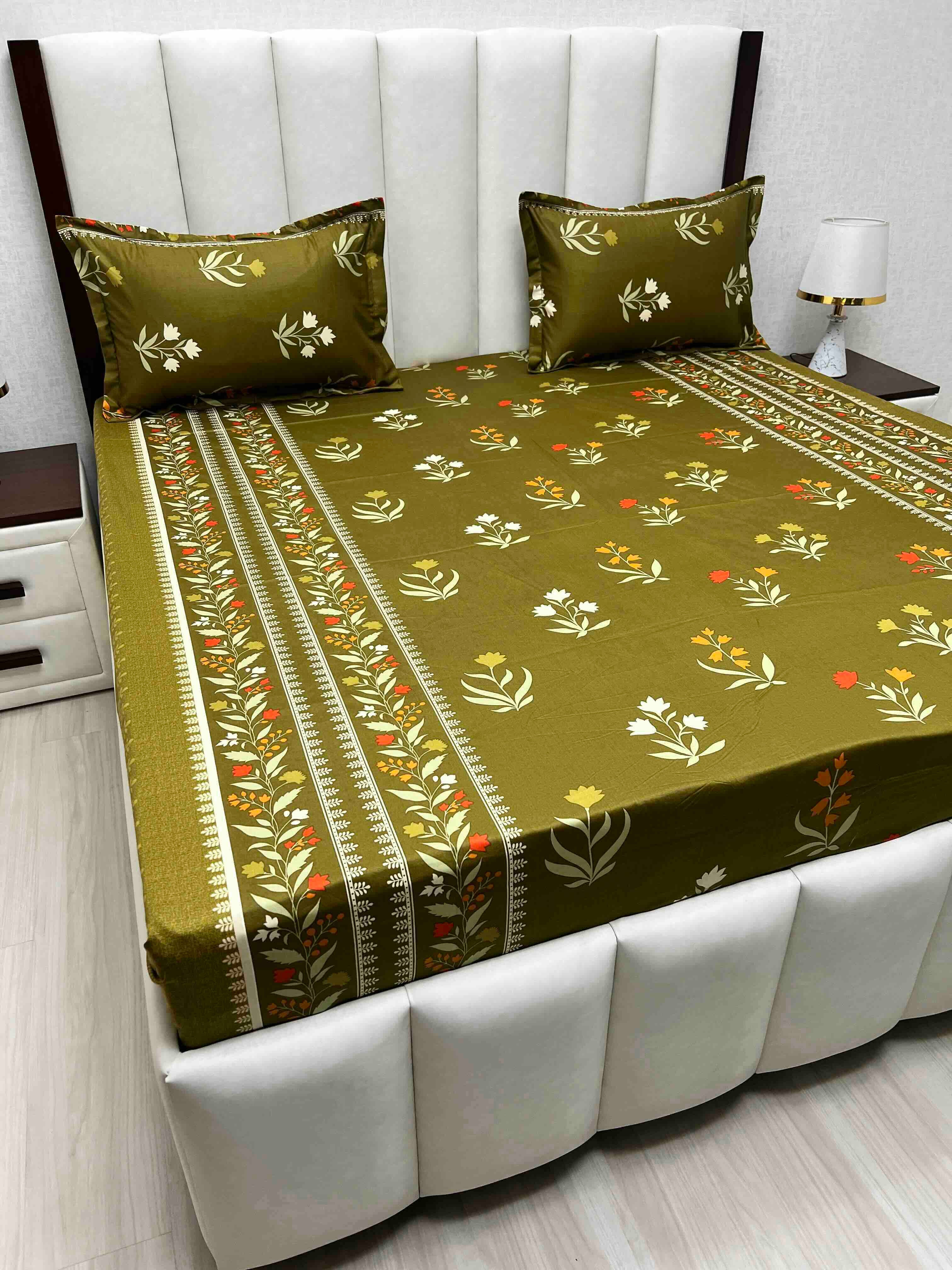 A-4624 - Pure Cotton 180 TC Queen Size Double Bedsheet (228X254) with Two Pillow Covers (43X68)