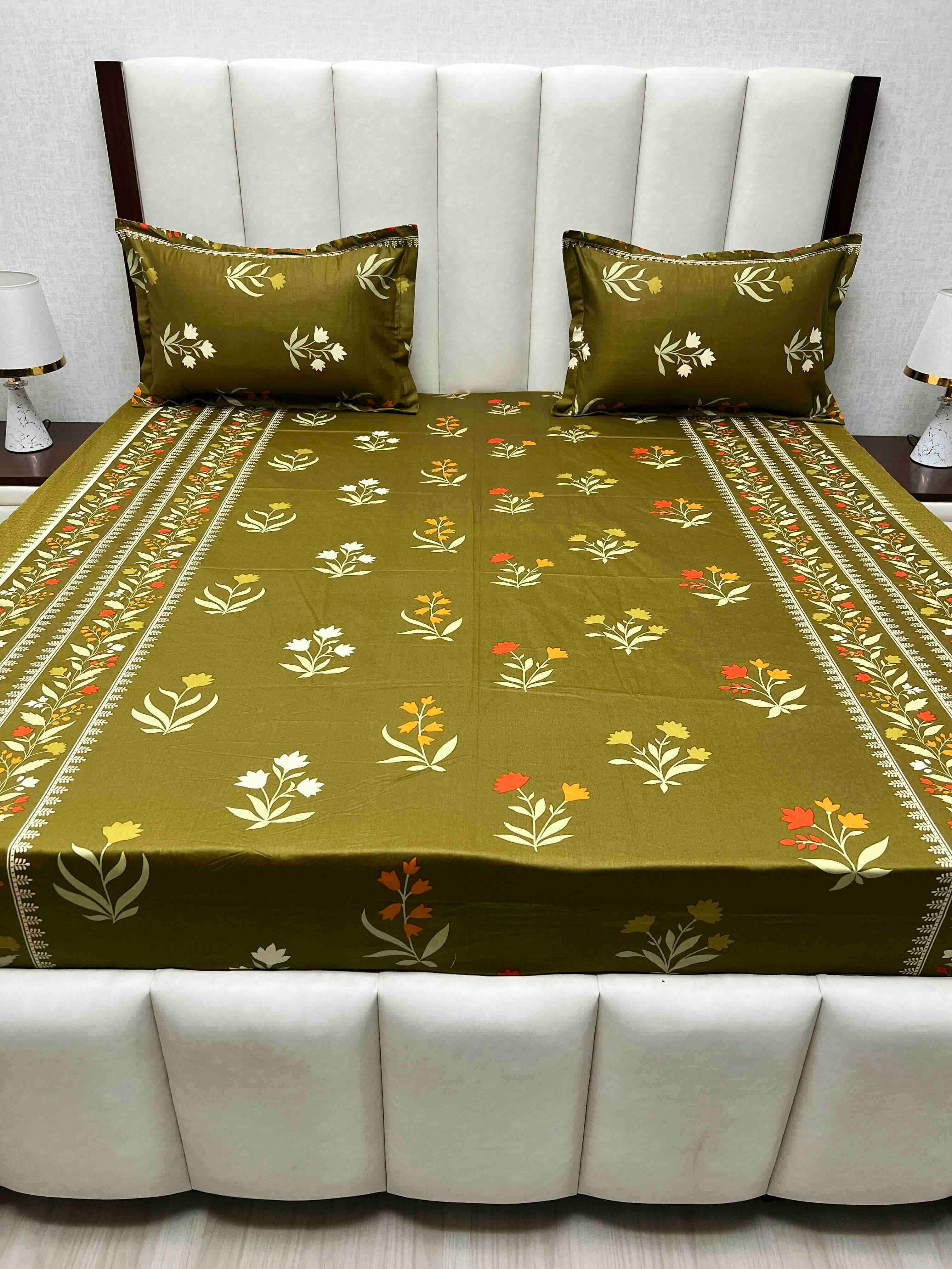 A-4624 - Pure Cotton 180 TC Queen Size Double Bedsheet (228X254) with Two Pillow Covers (43X68)