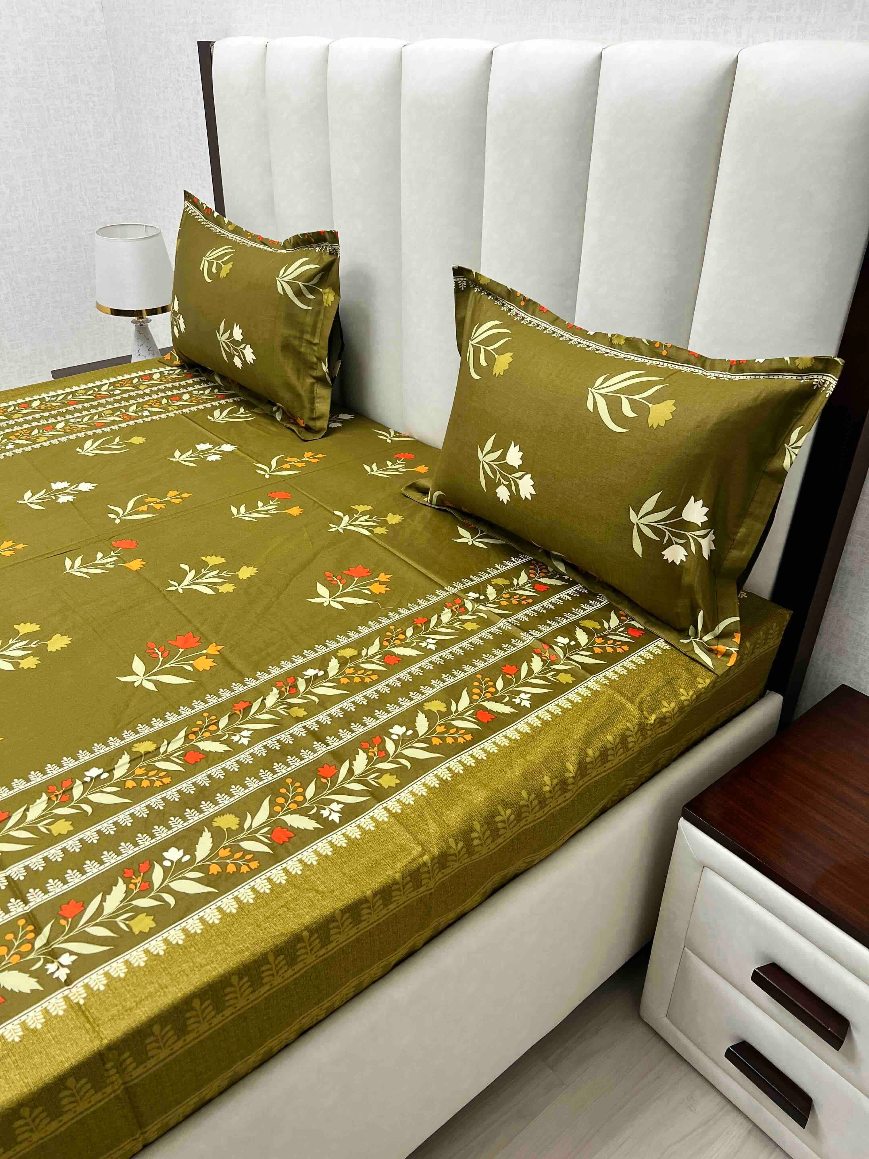 A-4624 - Pure Cotton 180 TC Queen Size Double Bedsheet (228X254) with Two Pillow Covers (43X68)