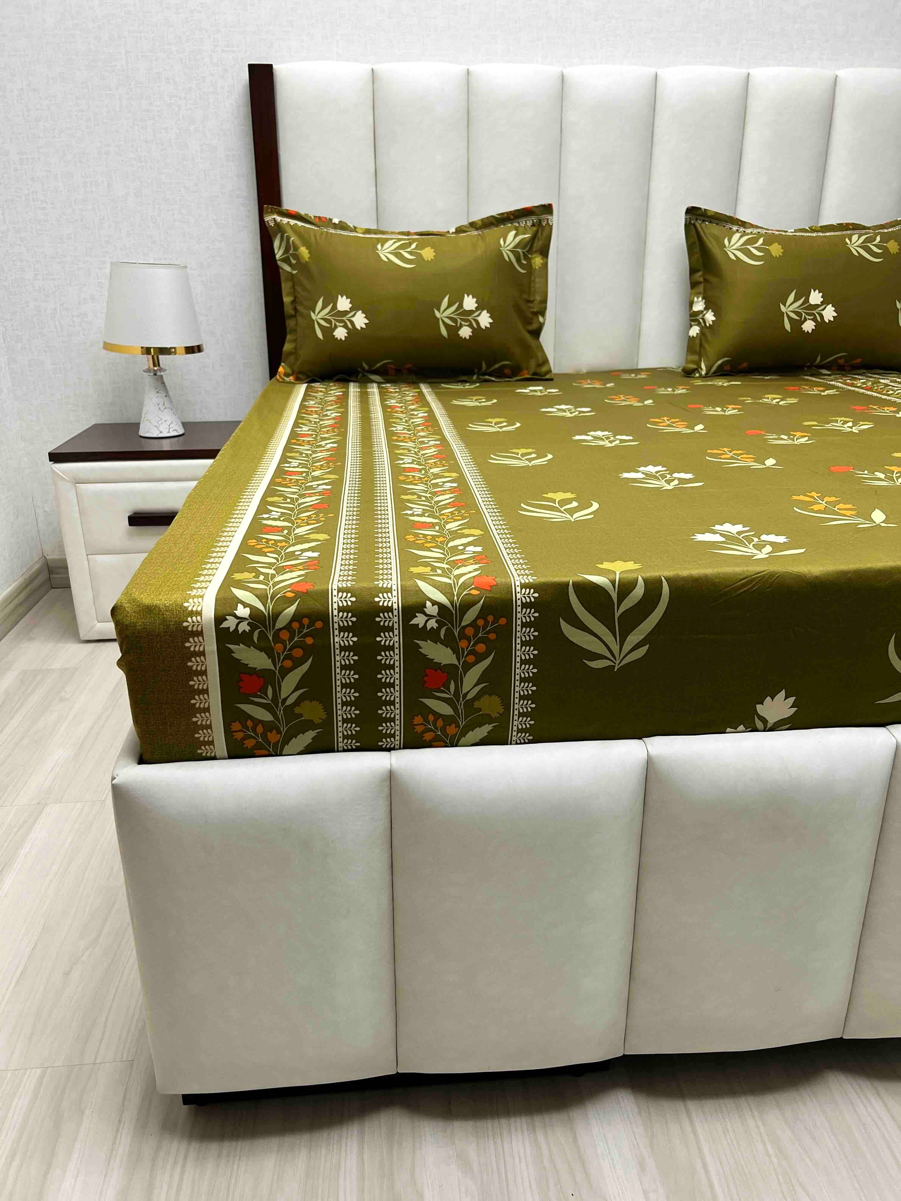 A-4624 - Pure Cotton 180 TC Queen Size Double Bedsheet (228X254) with Two Pillow Covers (43X68)