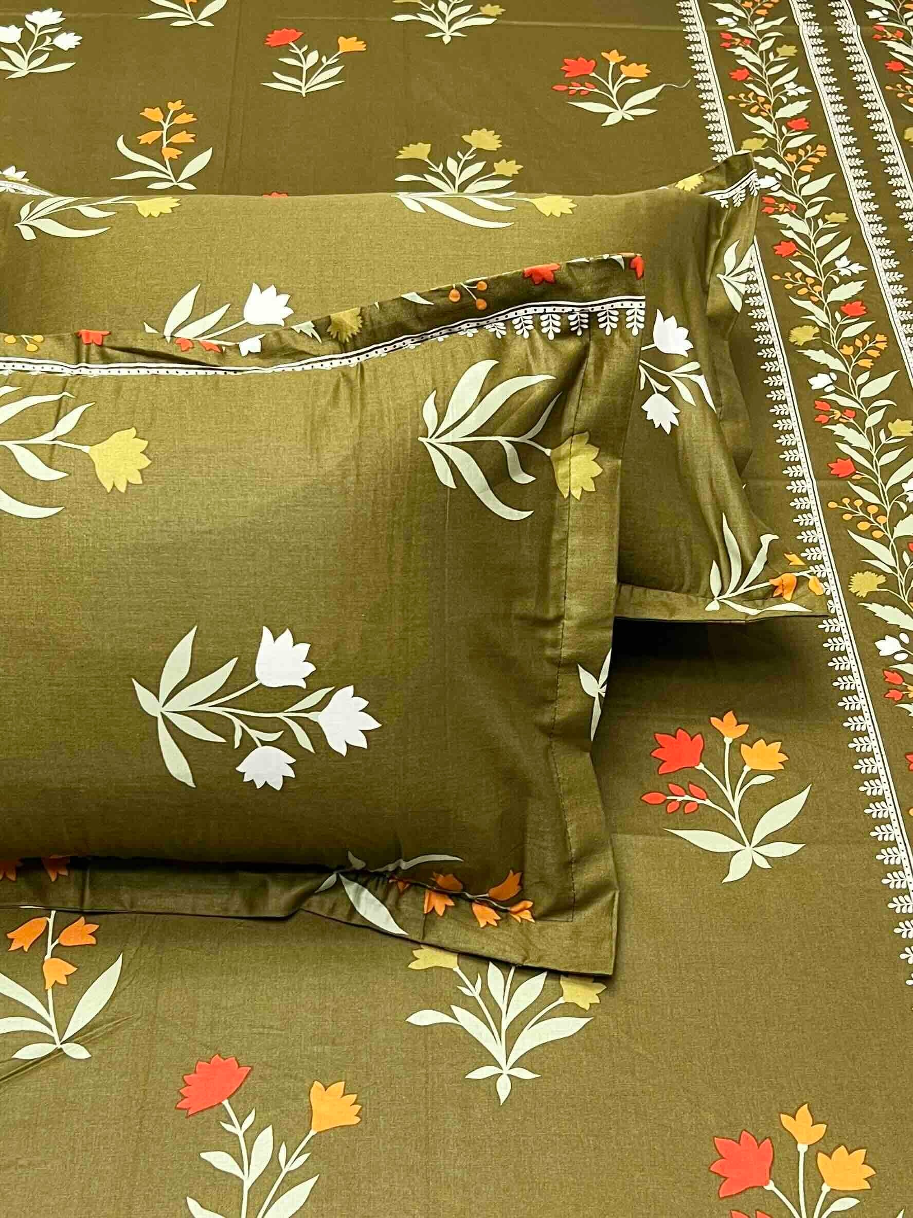 A-4624 - Pure Cotton 180 TC Queen Size Double Bedsheet (228X254) with Two Pillow Covers (43X68)