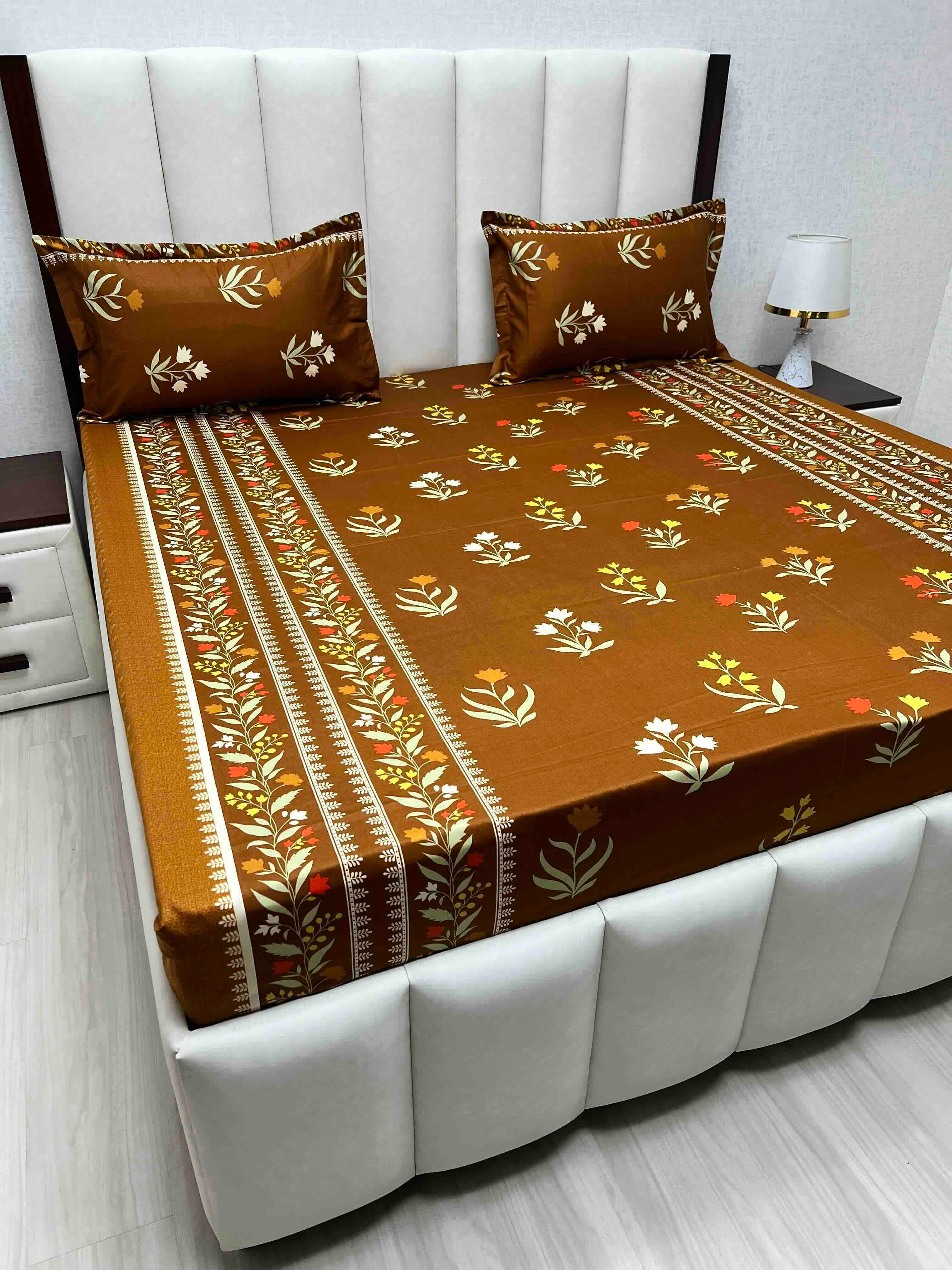 A-4625 - Pure Cotton 180 TC Queen Size Double Bedsheet (228X254) with Two Pillow Covers (43X68)