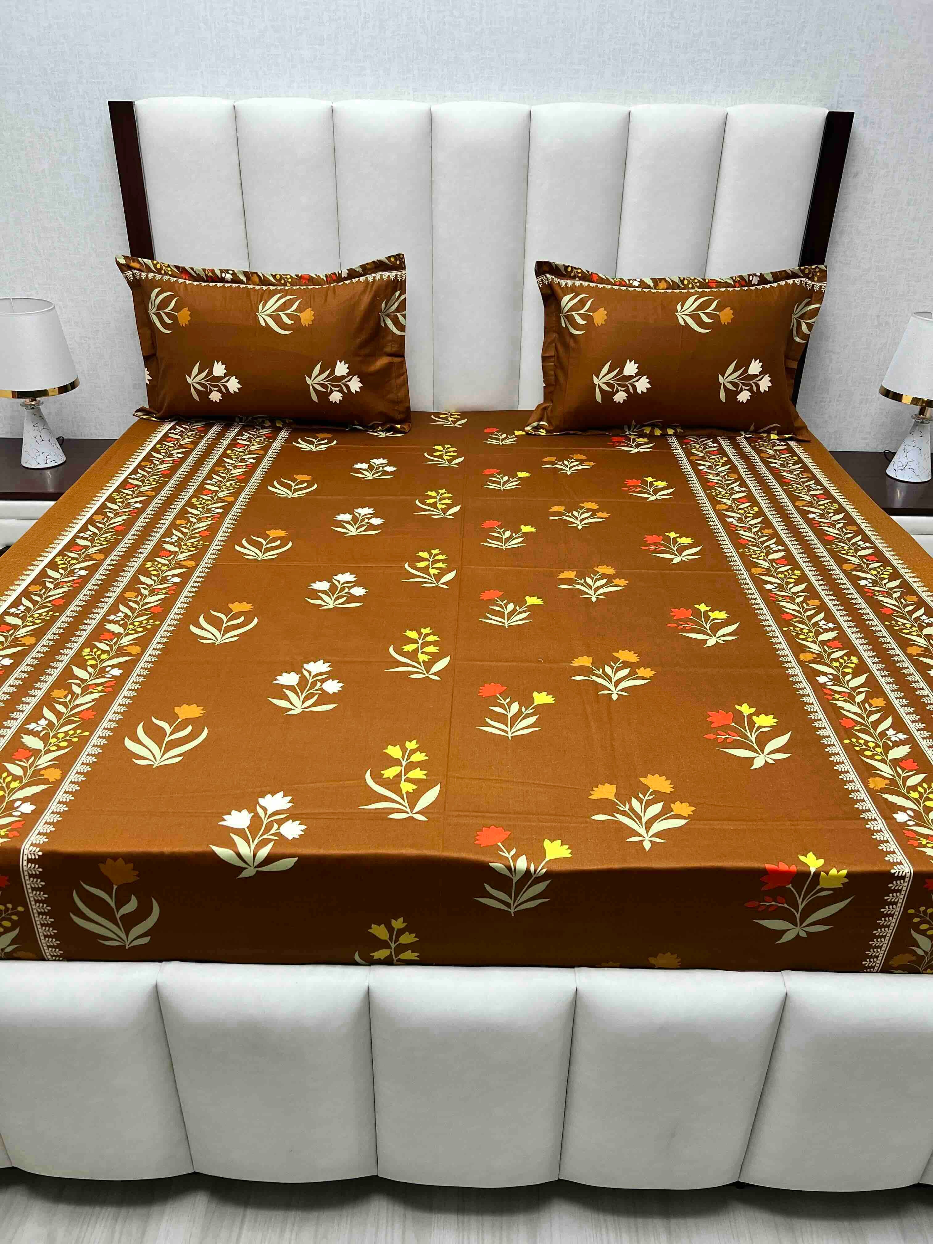 A-4625 - Pure Cotton 180 TC Queen Size Double Bedsheet (228X254) with Two Pillow Covers (43X68)