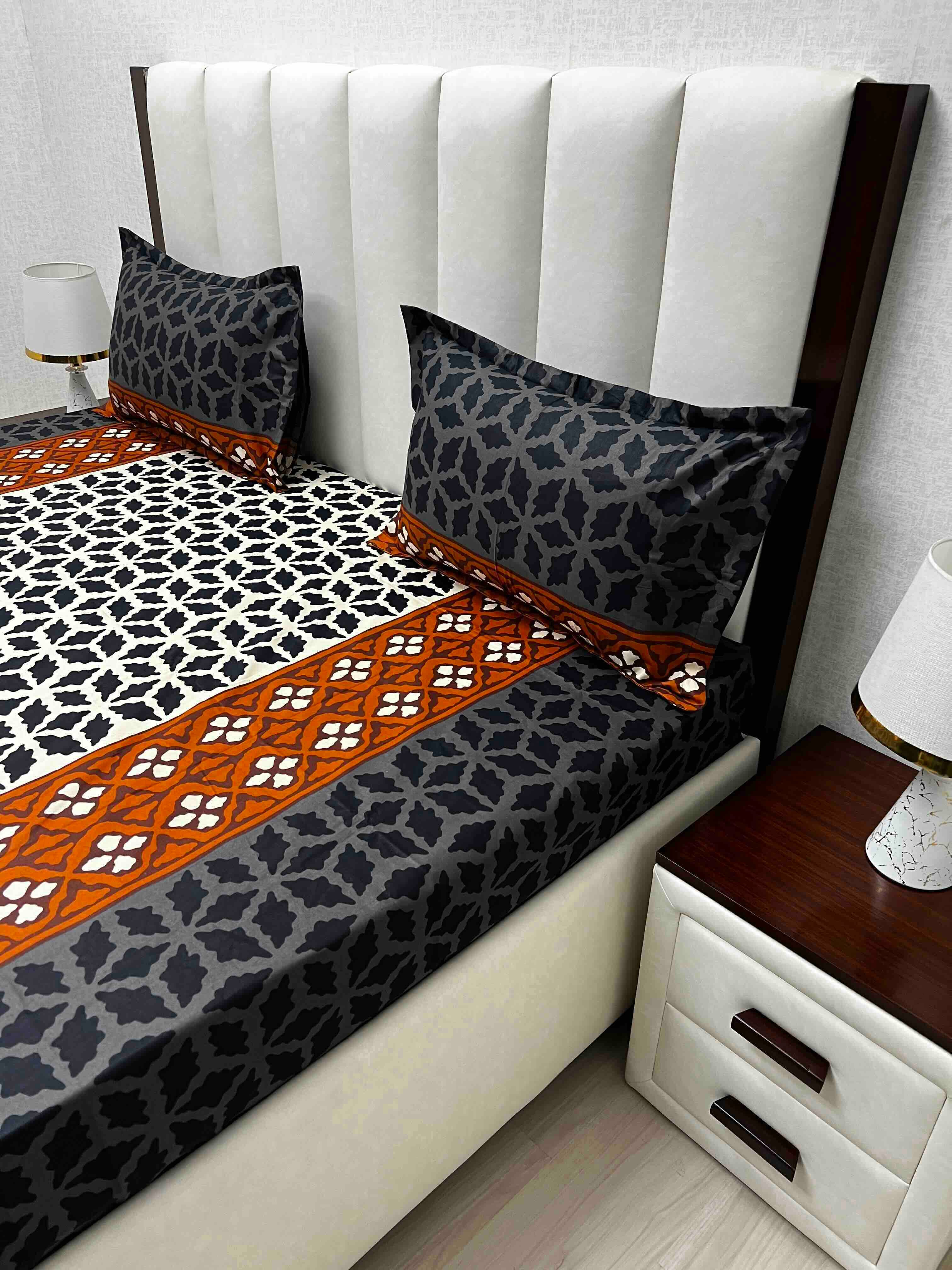 A-4627 - Pure Cotton 180 TC Queen Size Double Bedsheet (228X254) with Two Pillow Covers (43X68)