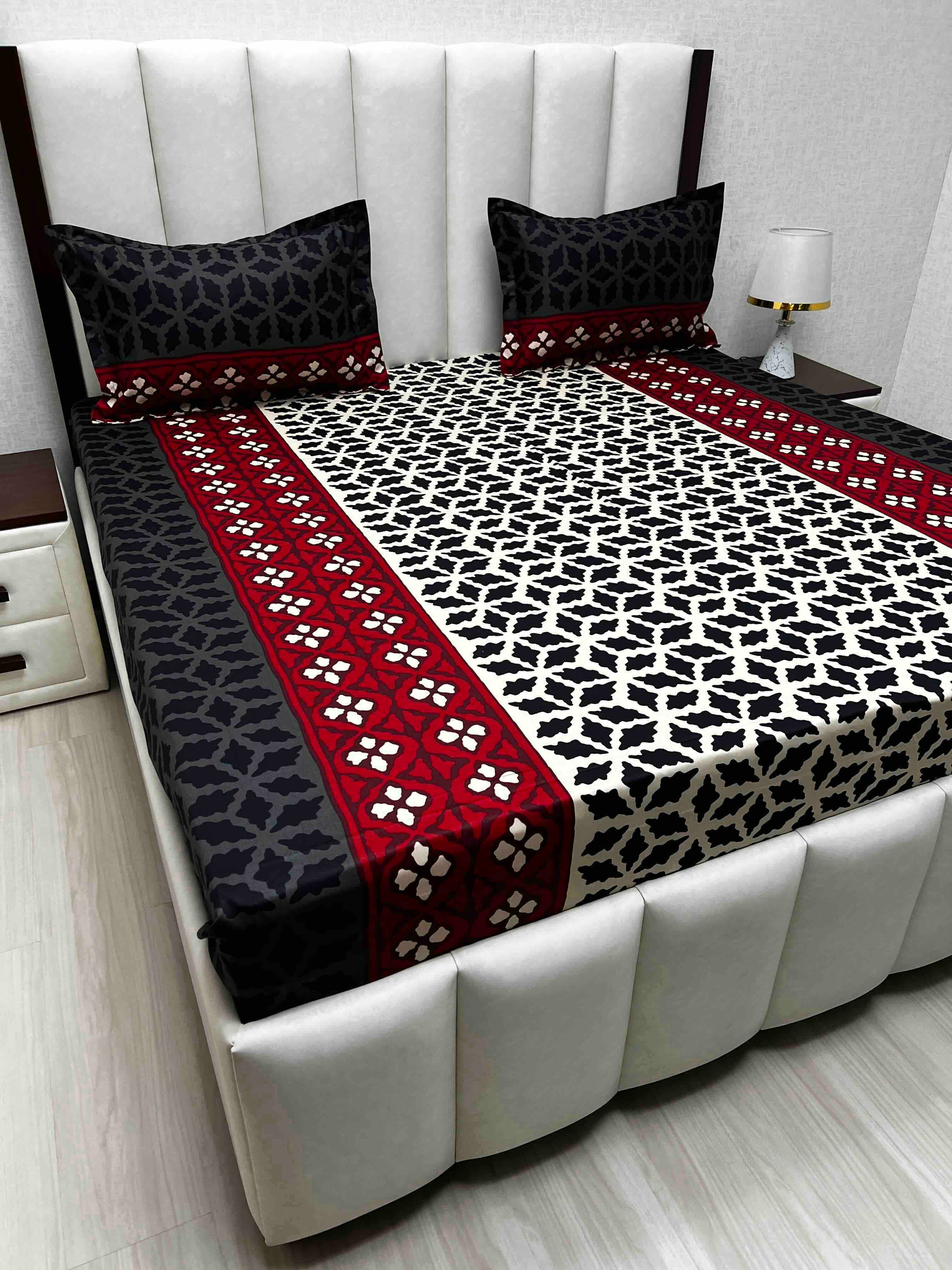 A-4628 - Pure Cotton 180 TC Queen Size Double Bedsheet (228X254) with Two Pillow Covers (43X68)