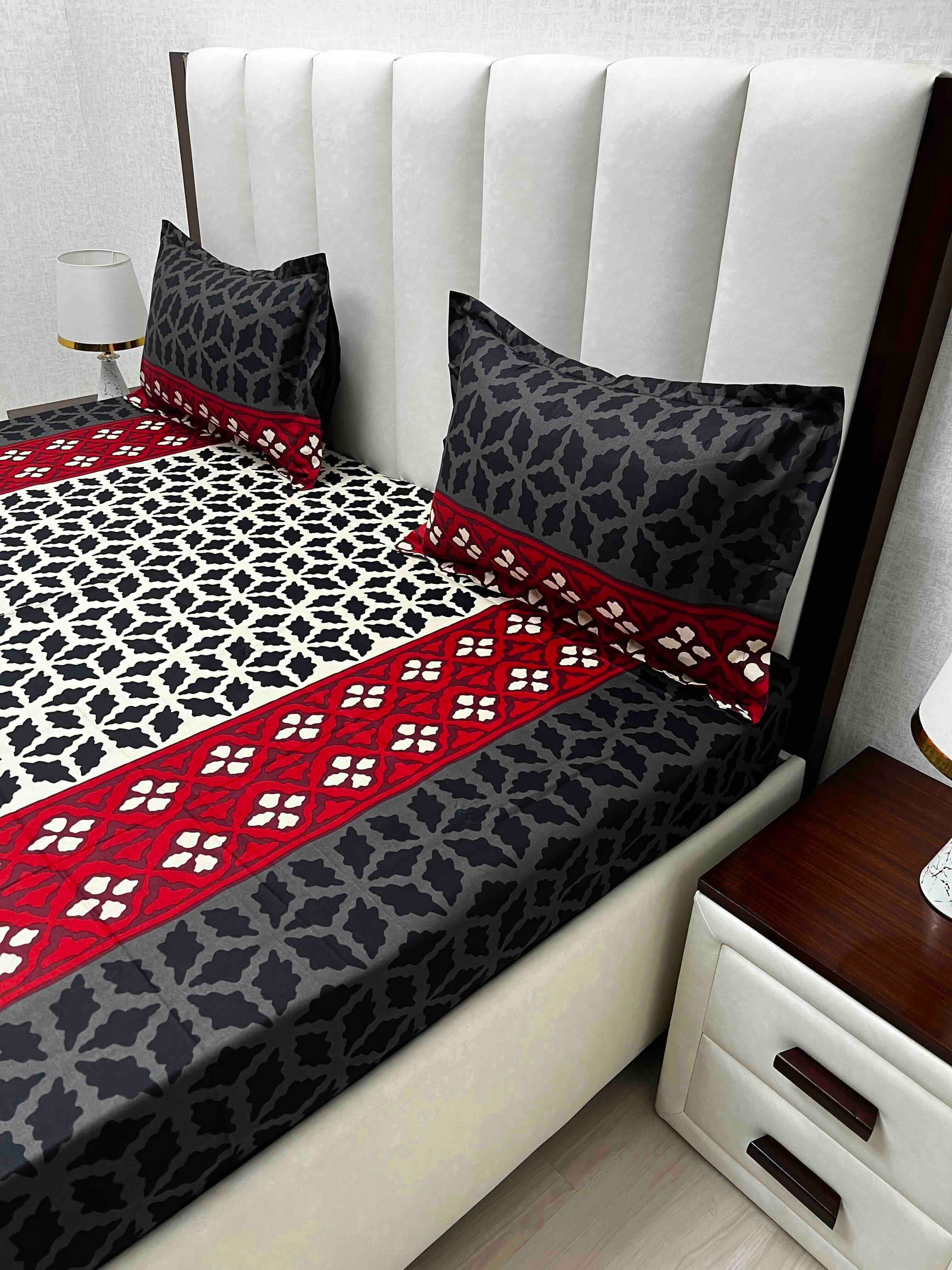 A-4628 - Pure Cotton 180 TC Queen Size Double Bedsheet (228X254) with Two Pillow Covers (43X68)