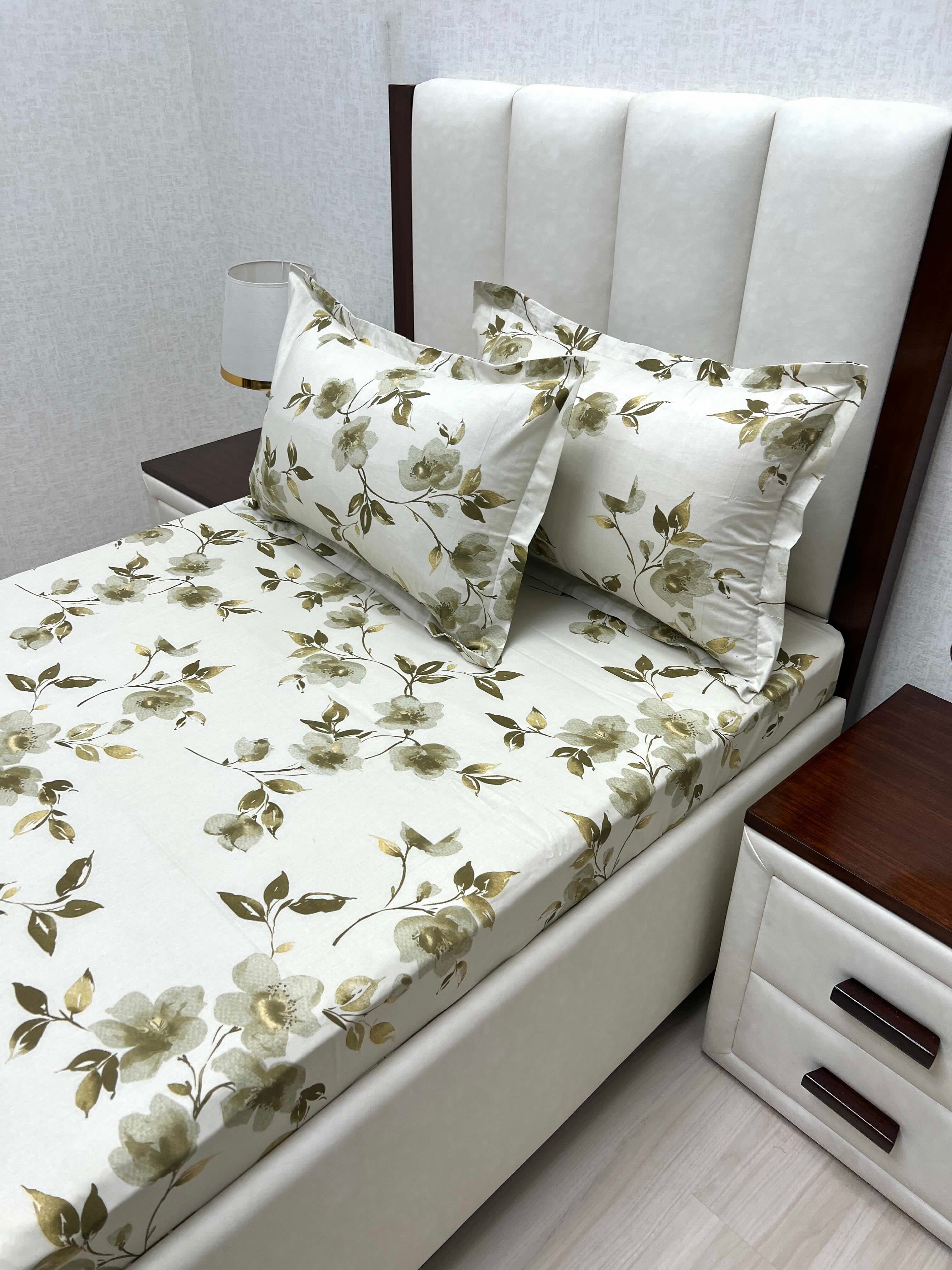 A-4644 - Pure Cotton 180 TC Single Bedsheet (173X236) with Two Pillow Covers (43X69)