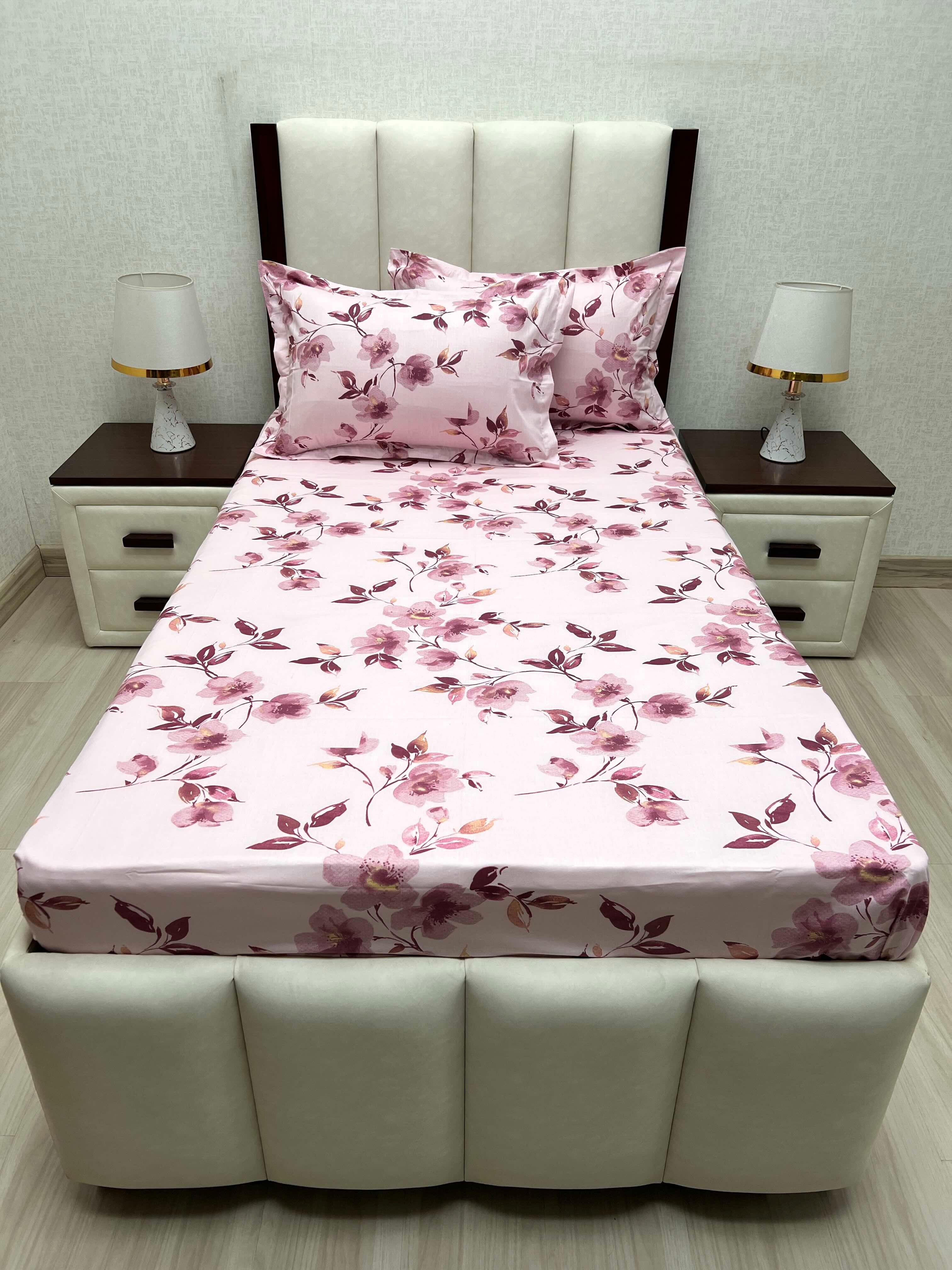 A-4645 - Pure Cotton 180 TC Single Bedsheet (173X236) with Two Pillow Covers (43X69)