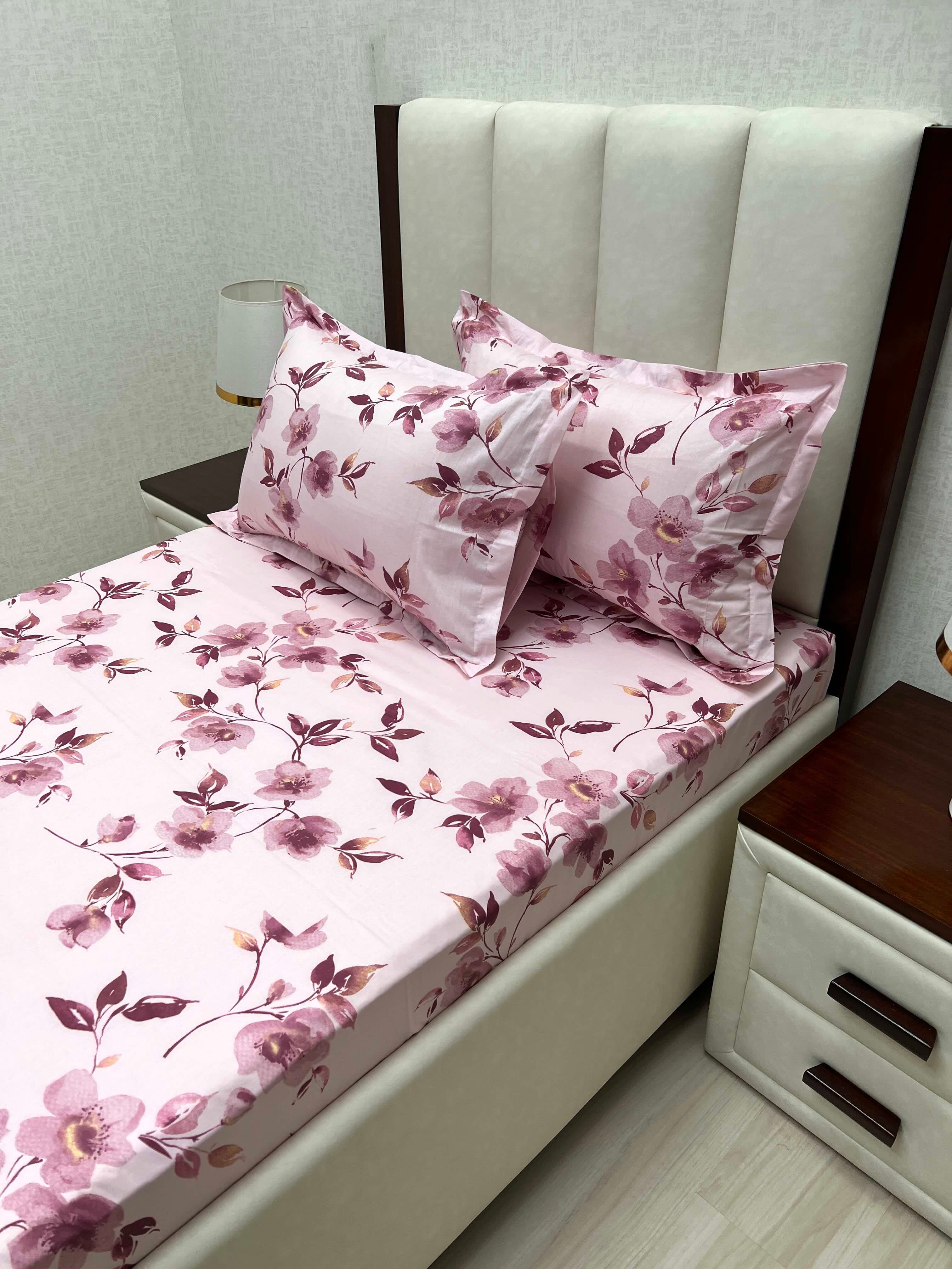 A-4645 - Pure Cotton 180 TC Single Bedsheet (173X236) with Two Pillow Covers (43X69)