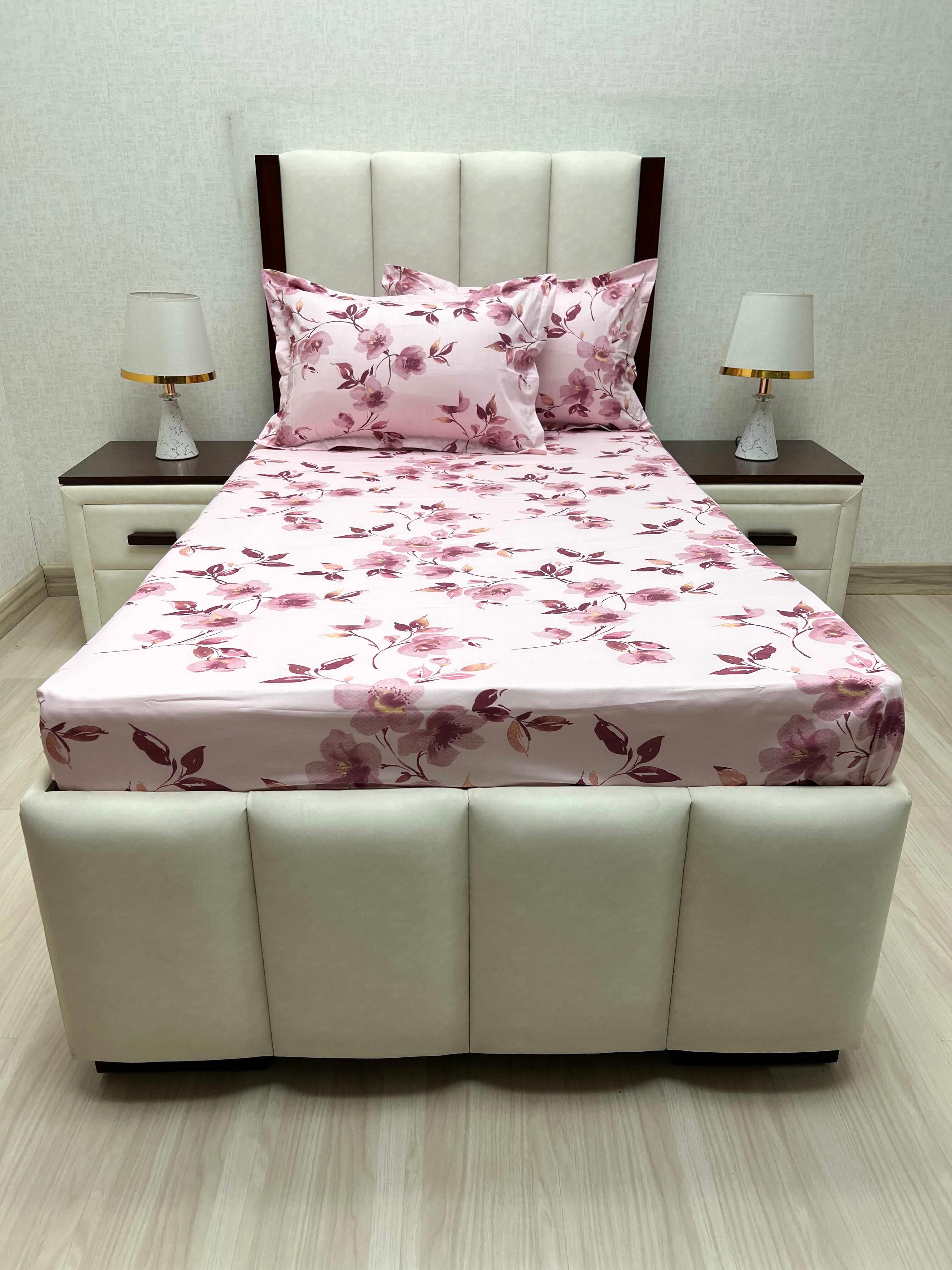 A-4645 - Pure Cotton 180 TC Single Bedsheet (173X236) with Two Pillow Covers (43X69)