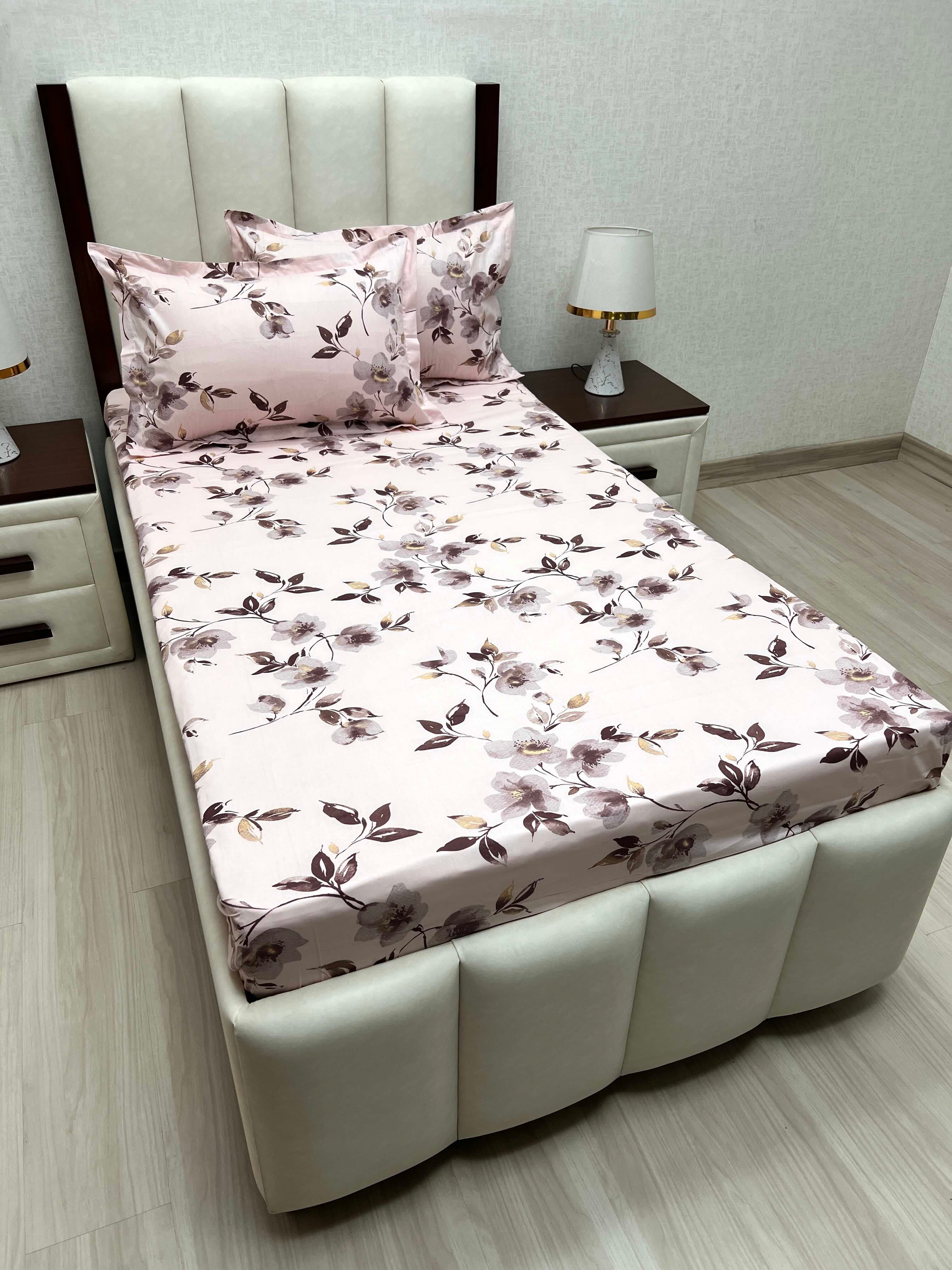 A-4646 - Pure Cotton 180 TC Single Bedsheet (173X236) with Two Pillow Covers (43X69)