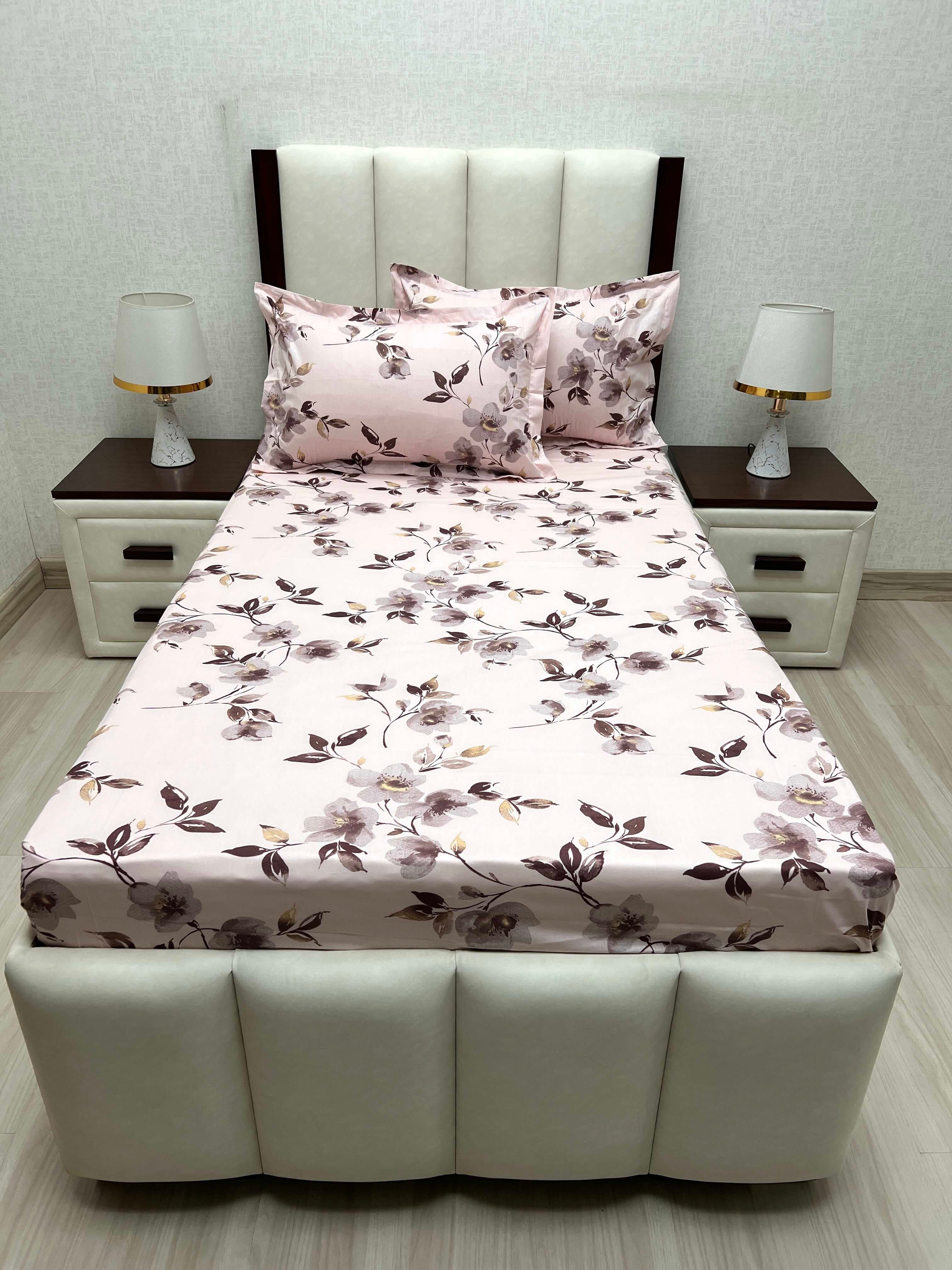 A-4646 - Pure Cotton 180 TC Single Bedsheet (173X236) with Two Pillow Covers (43X69)