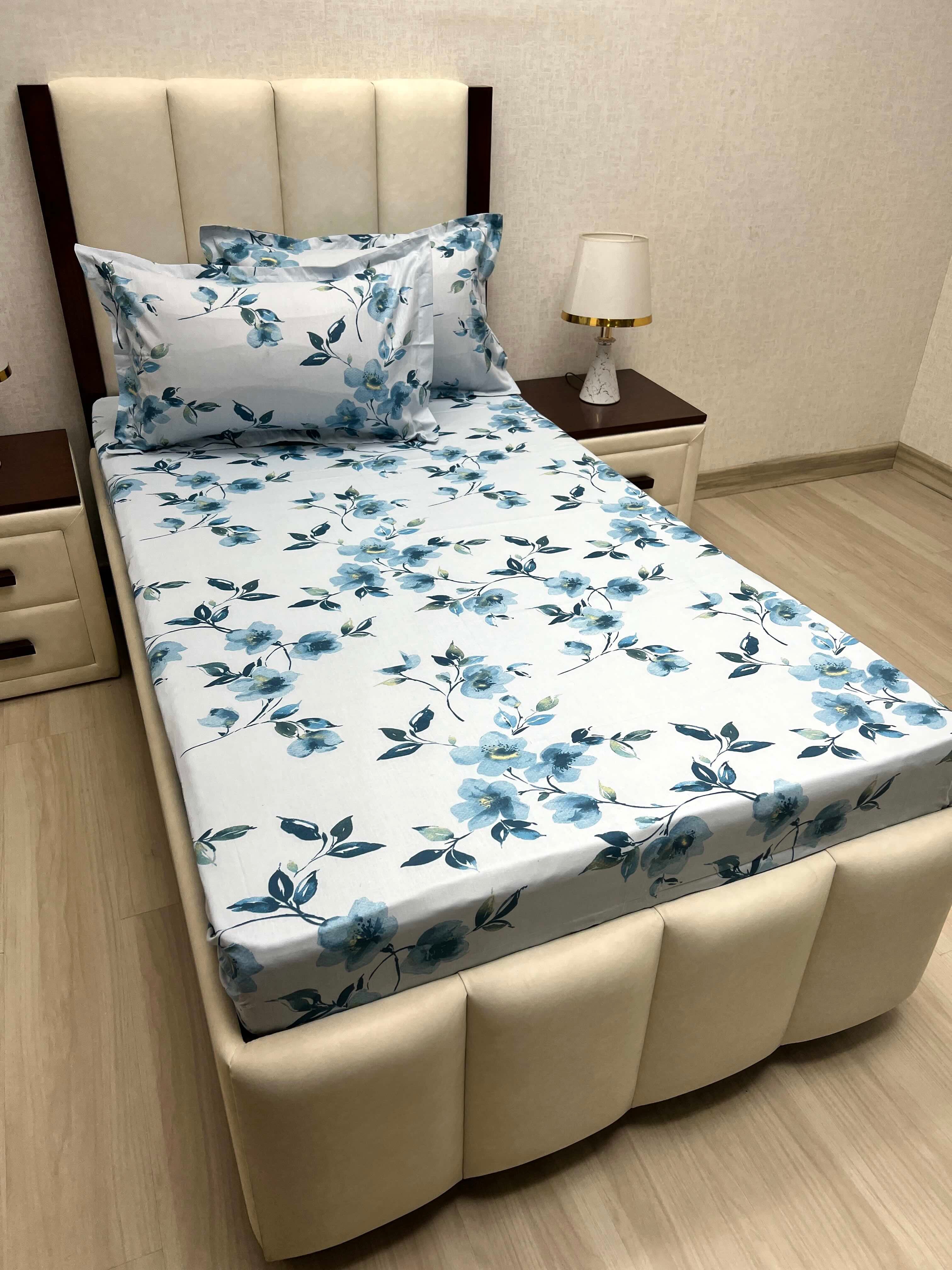 A-4647 - Pure Cotton 180 TC Single Bedsheet (173X236) with Two Pillow Covers (43X69)