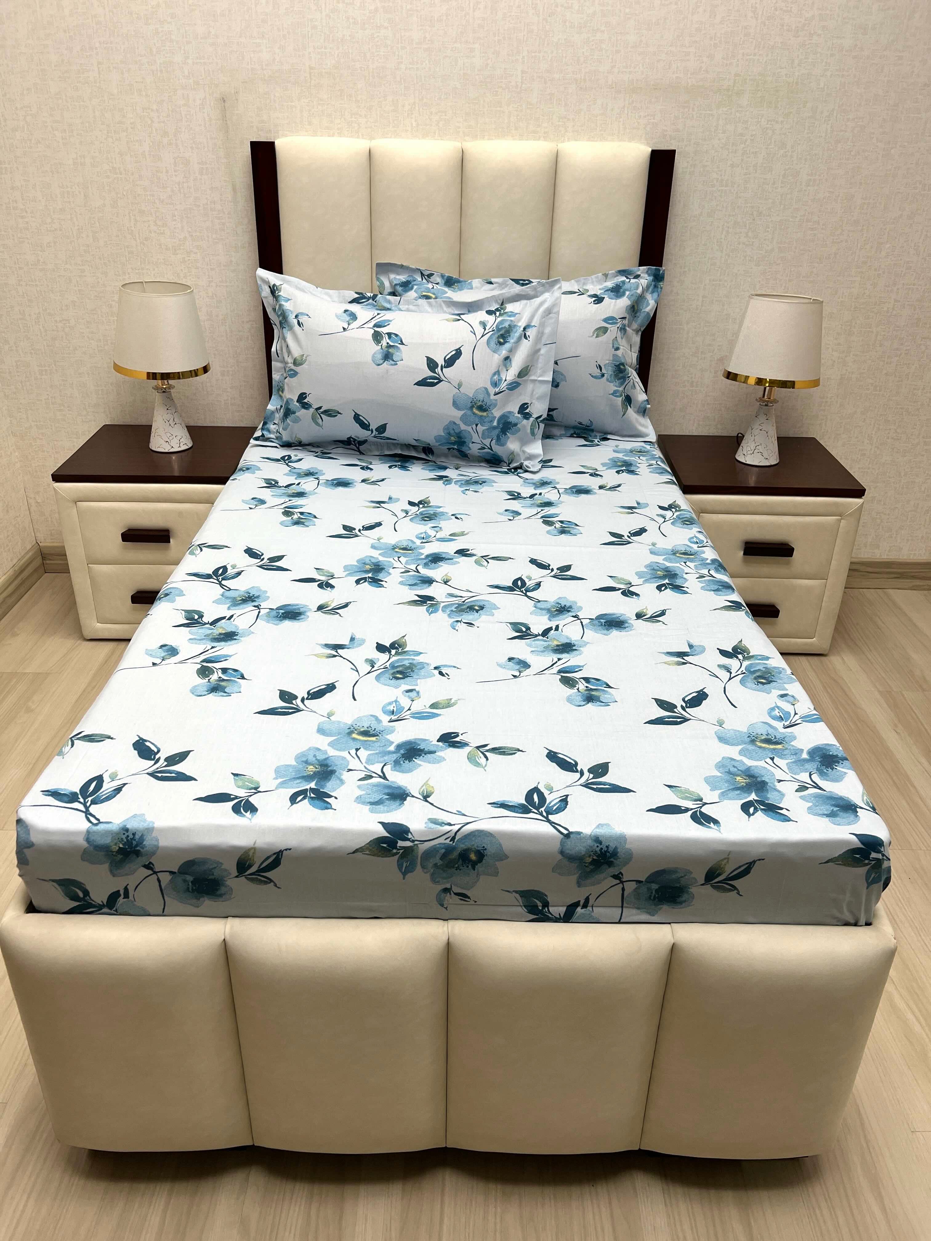 A-4647 - Pure Cotton 180 TC Single Bedsheet (173X236) with Two Pillow Covers (43X69)