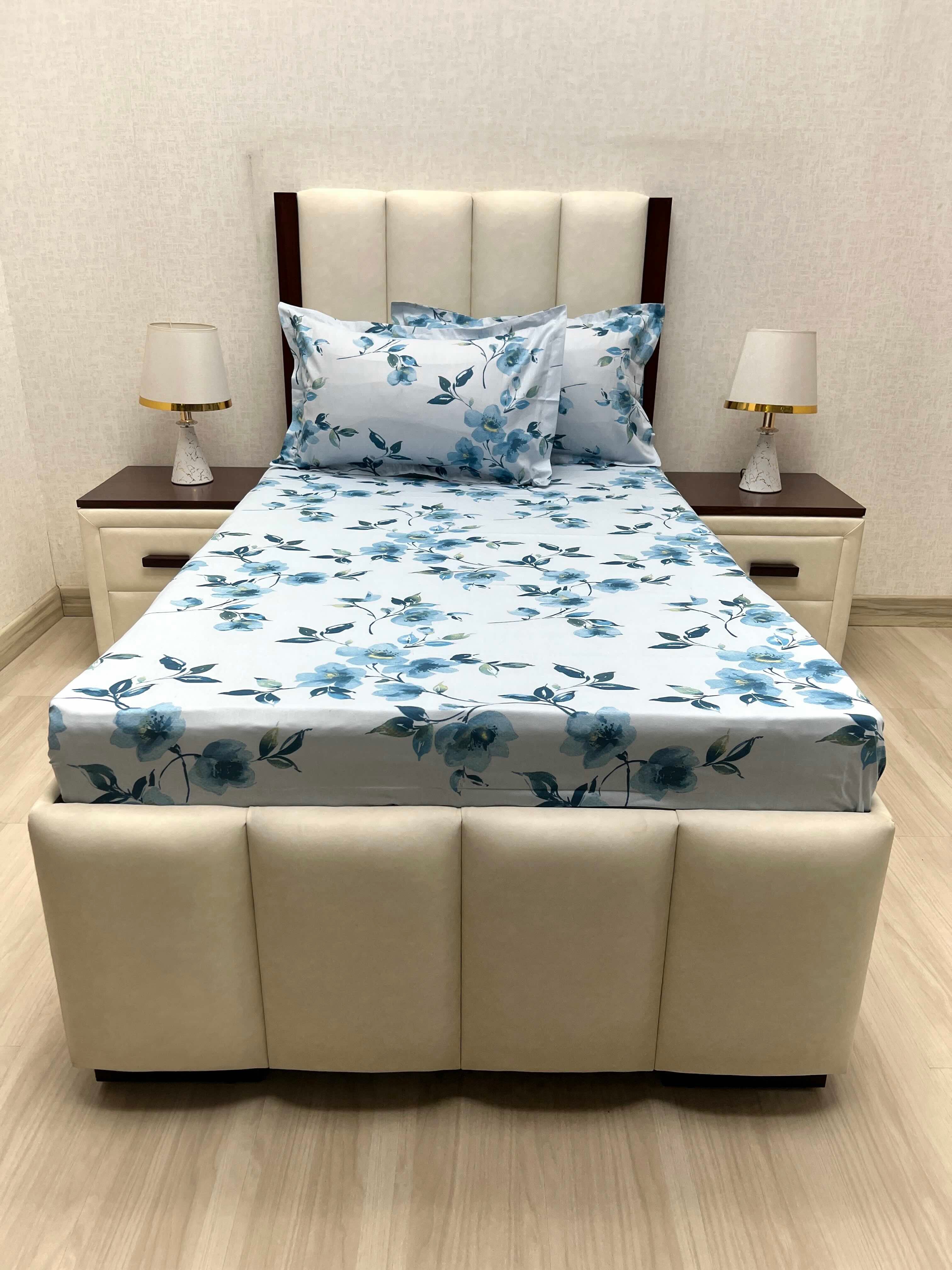 A-4647 - Pure Cotton 180 TC Single Bedsheet (173X236) with Two Pillow Covers (43X69)