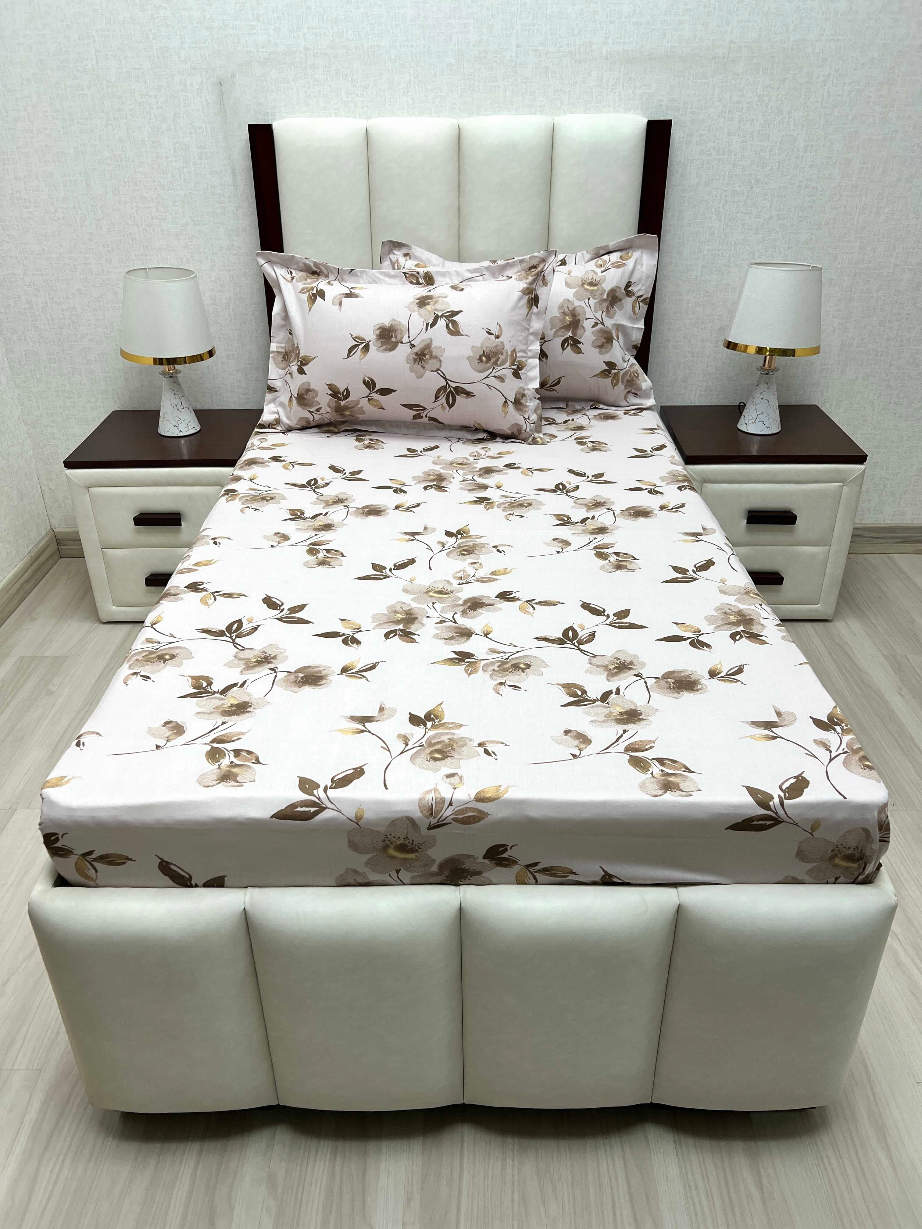 A-4648 - Pure Cotton 180 TC Single Bedsheet (173X236) with Two Pillow Covers (43X69)