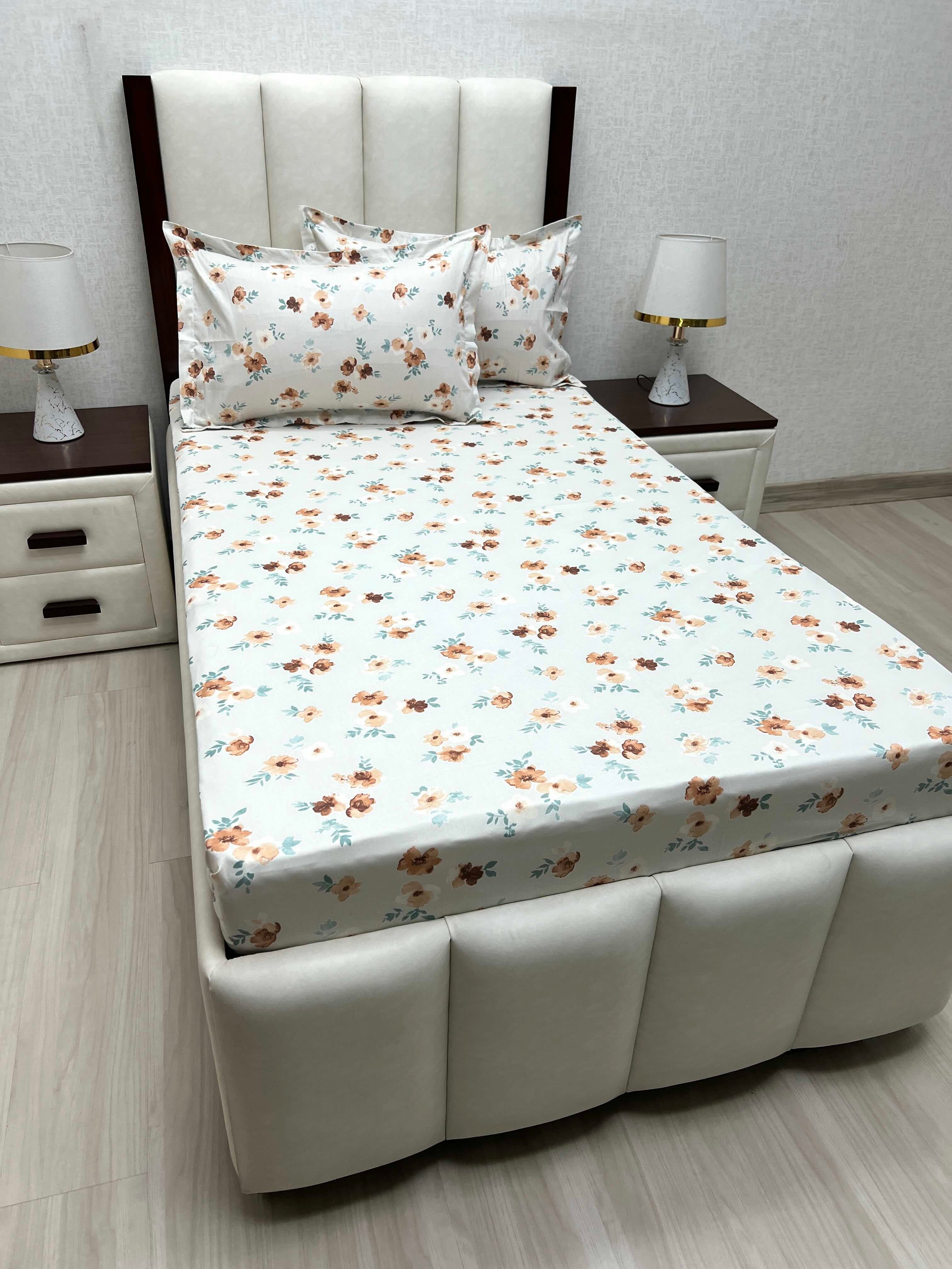 A-4649 - Pure Cotton 180 TC Single Bedsheet (173X236) with Two Pillow Covers (43X69)