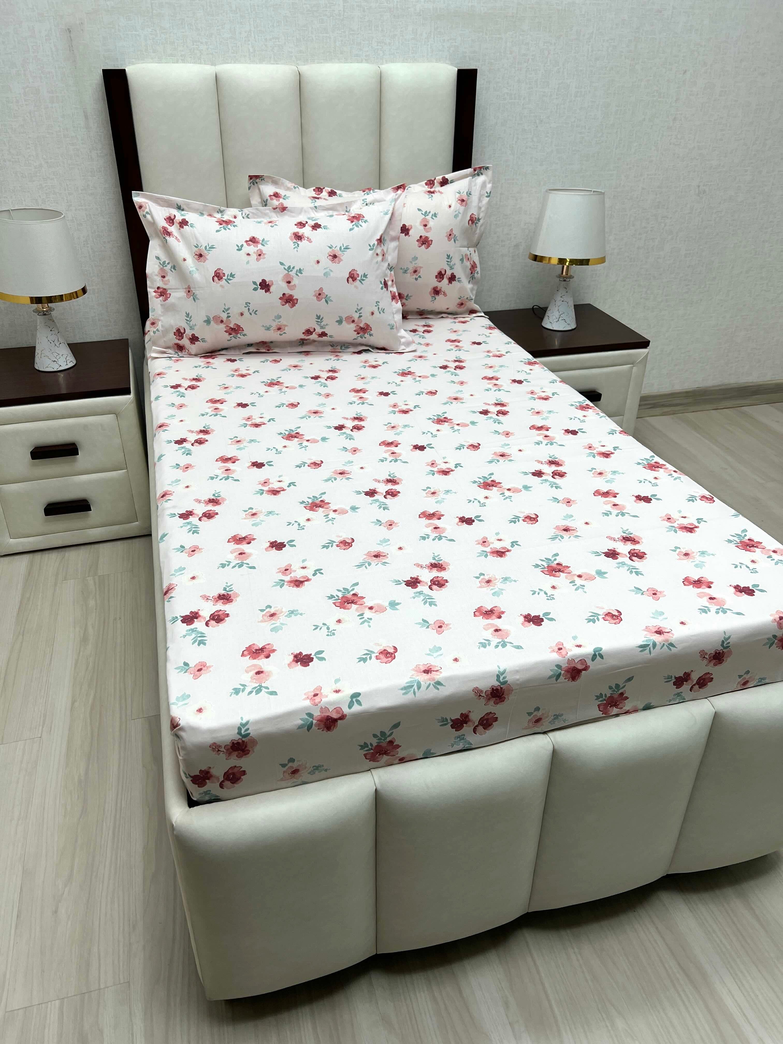 A-4650 - Pure Cotton 180 TC Single Bedsheet (173X236) with Two Pillow Covers (43X69)