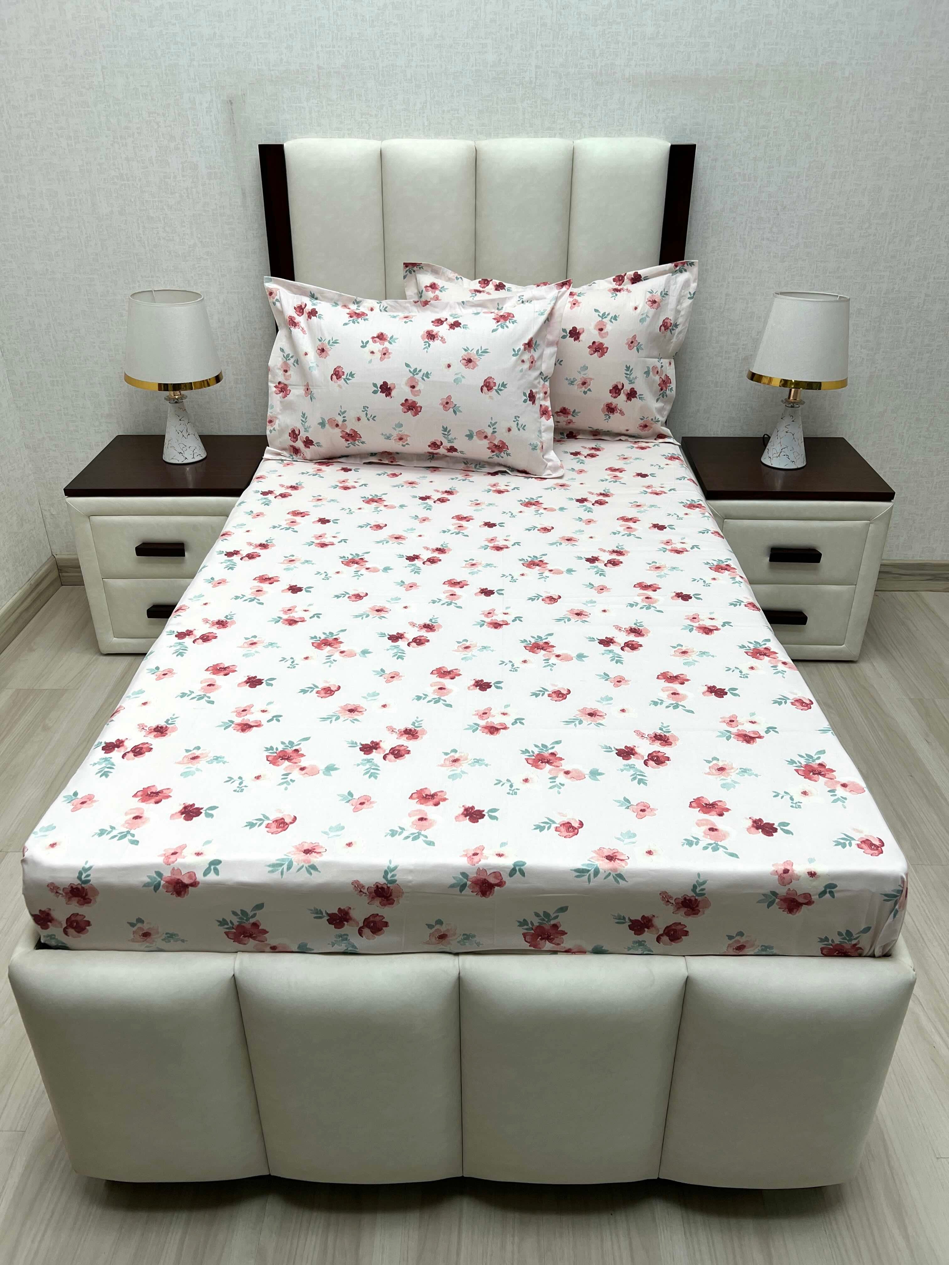 A-4650 - Pure Cotton 180 TC Single Bedsheet (173X236) with Two Pillow Covers (43X69)