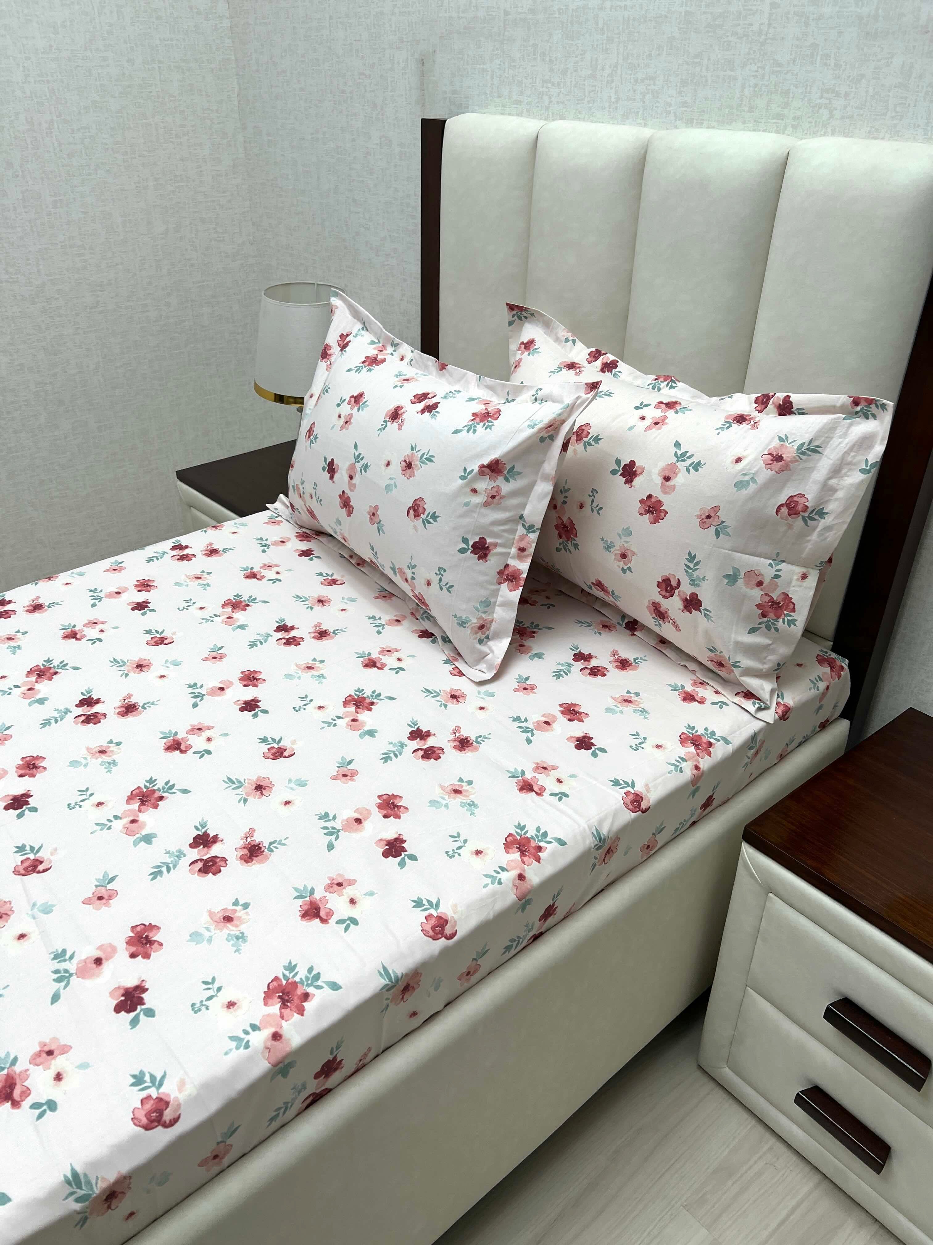 A-4650 - Pure Cotton 180 TC Single Bedsheet (173X236) with Two Pillow Covers (43X69)