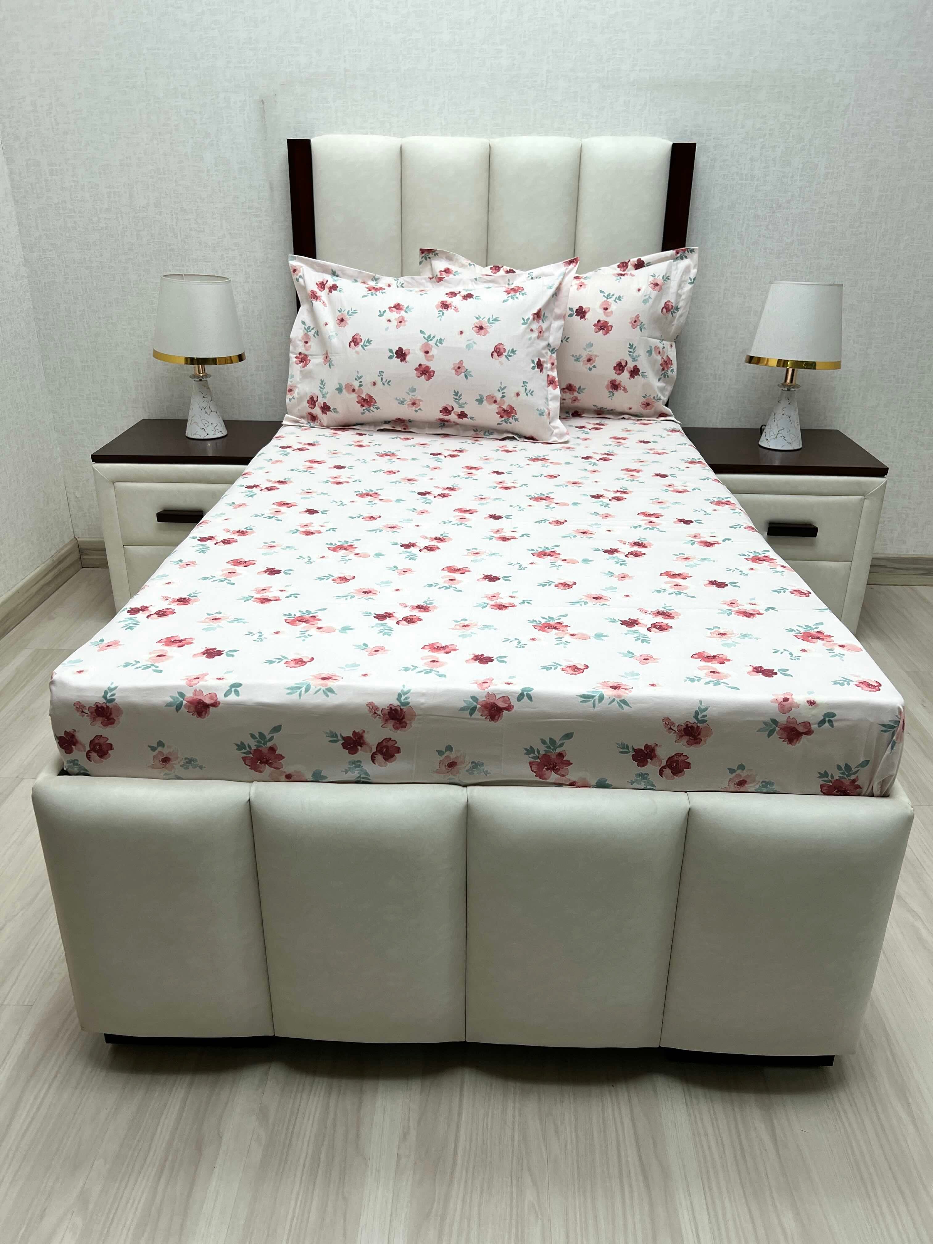 A-4650 - Pure Cotton 180 TC Single Bedsheet (173X236) with Two Pillow Covers (43X69)