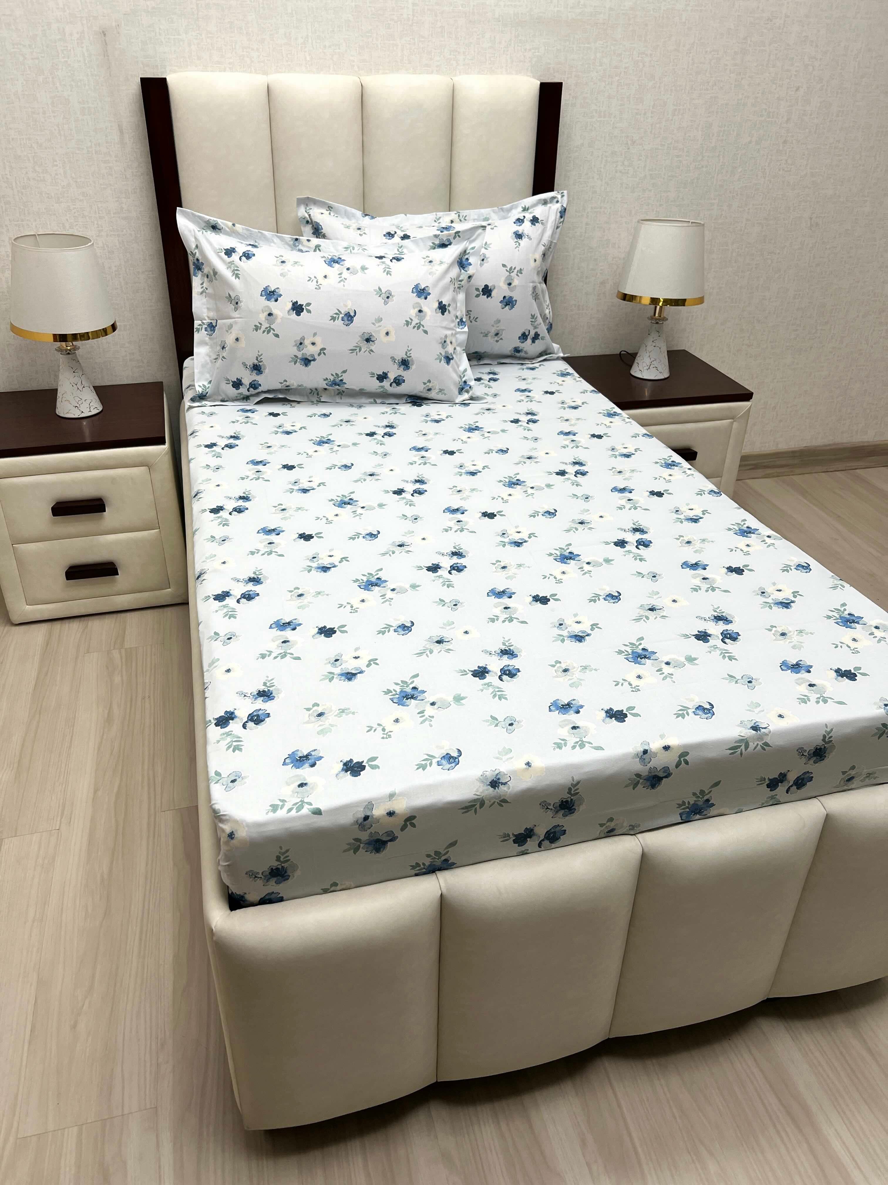 A-4651 - Pure Cotton 180 TC Single Bedsheet (173X236) with Two Pillow Covers (43X69)