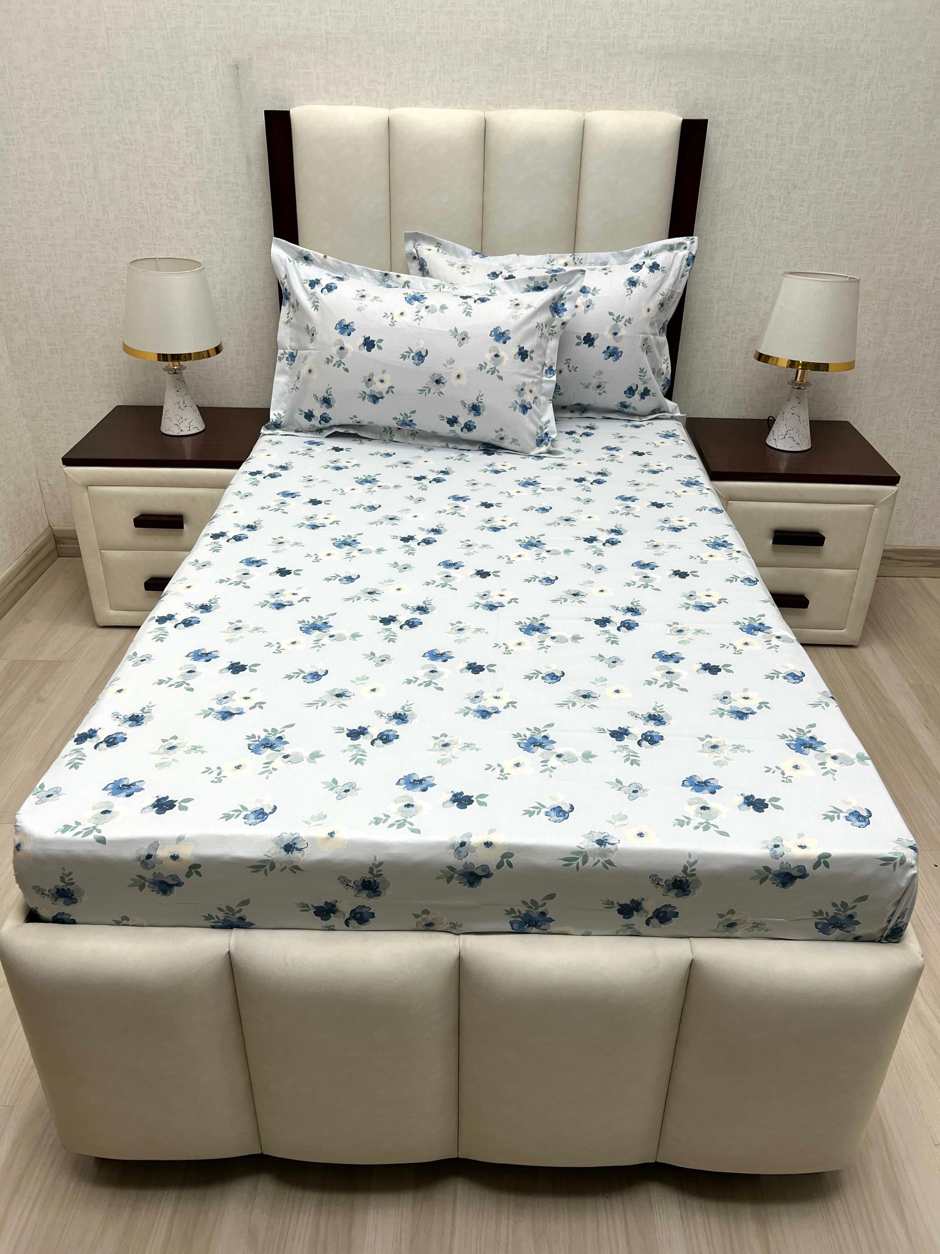 A-4651 - Pure Cotton 180 TC Single Bedsheet (173X236) with Two Pillow Covers (43X69)