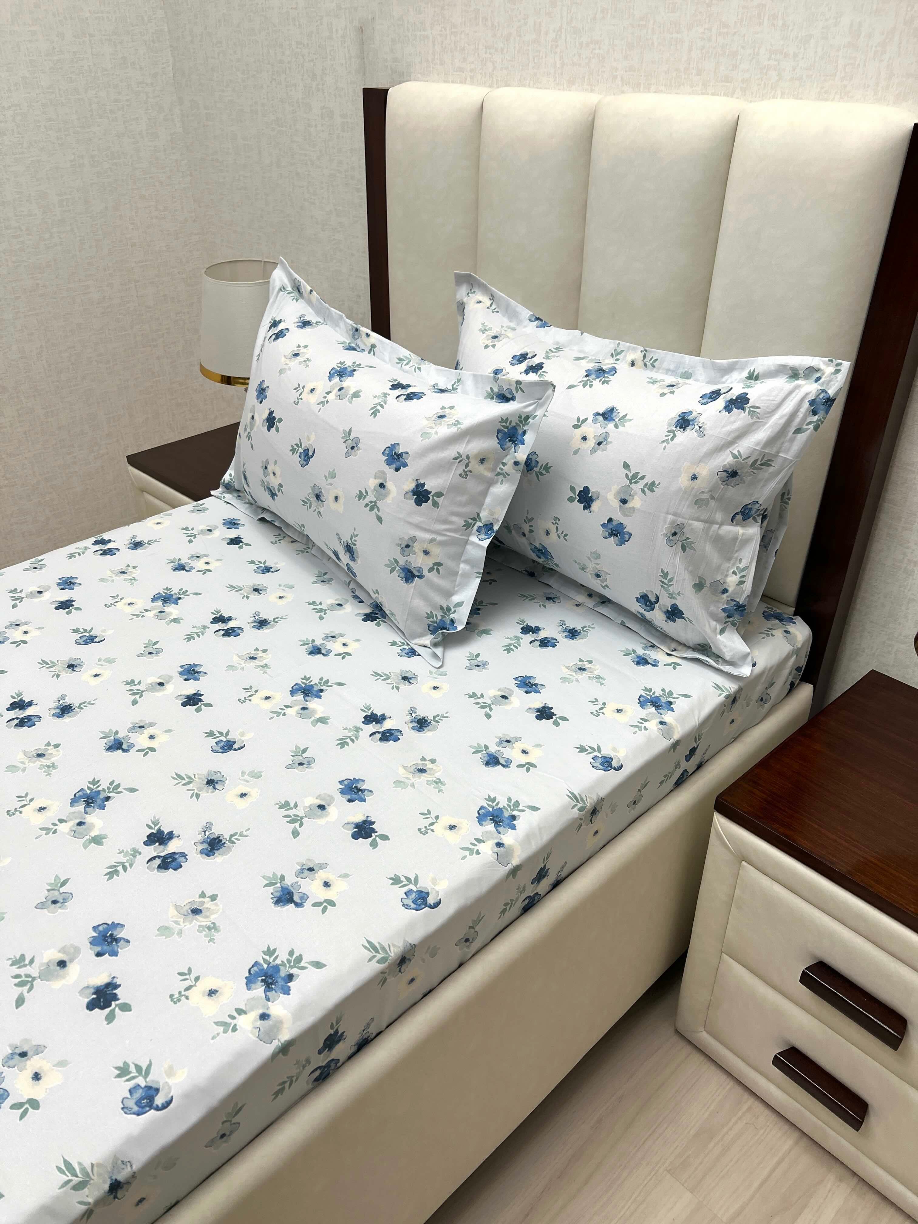 A-4651 - Pure Cotton 180 TC Single Bedsheet (173X236) with Two Pillow Covers (43X69)