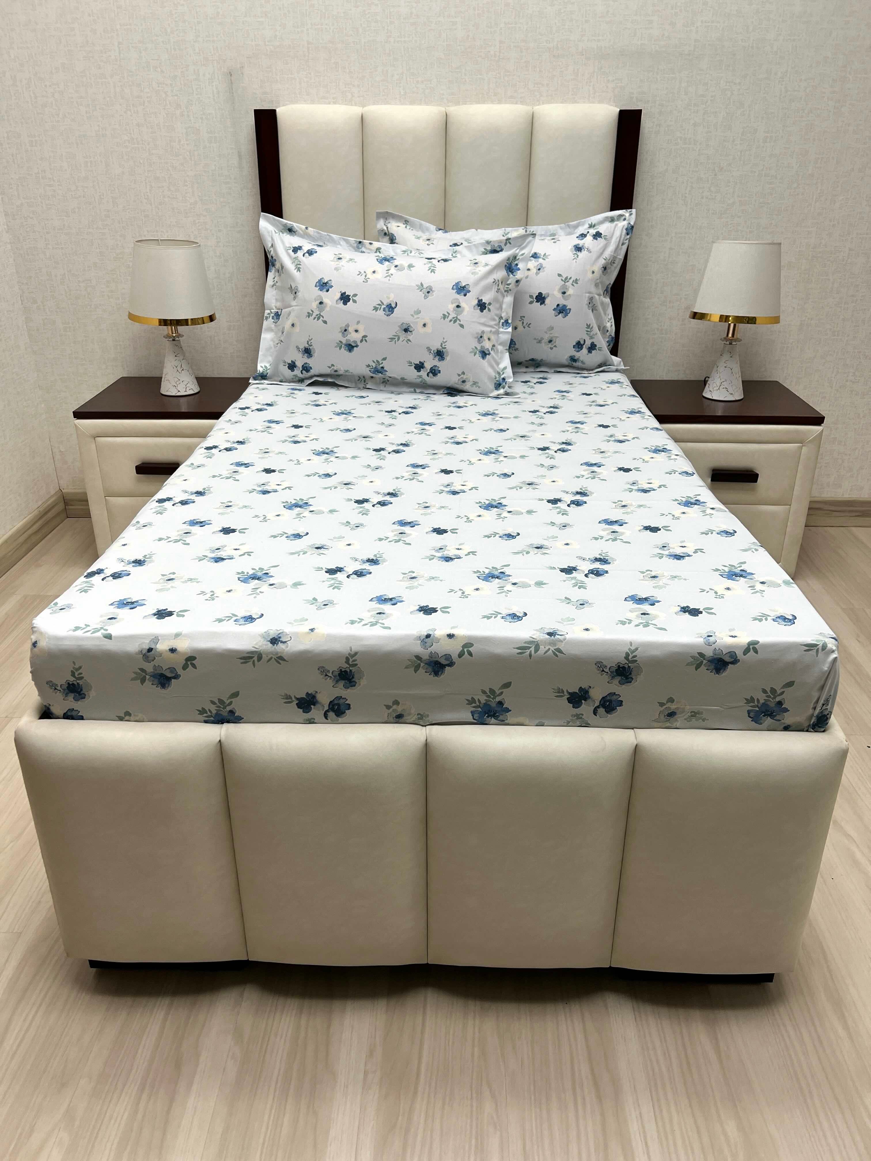 A-4651 - Pure Cotton 180 TC Single Bedsheet (173X236) with Two Pillow Covers (43X69)