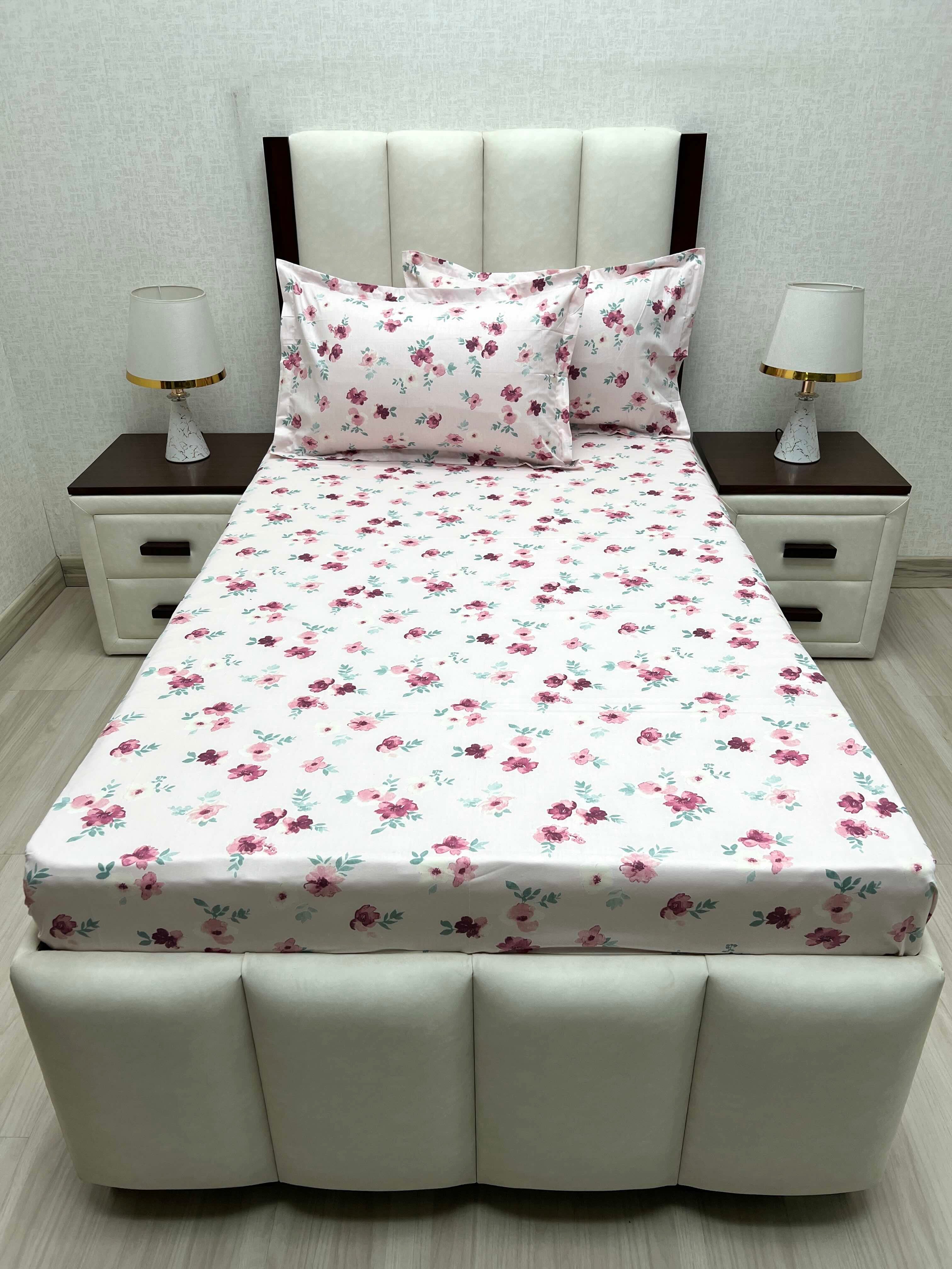 A-4652 - Pure Cotton 180 TC Single Bedsheet (173X236) with Two Pillow Covers (43X69)