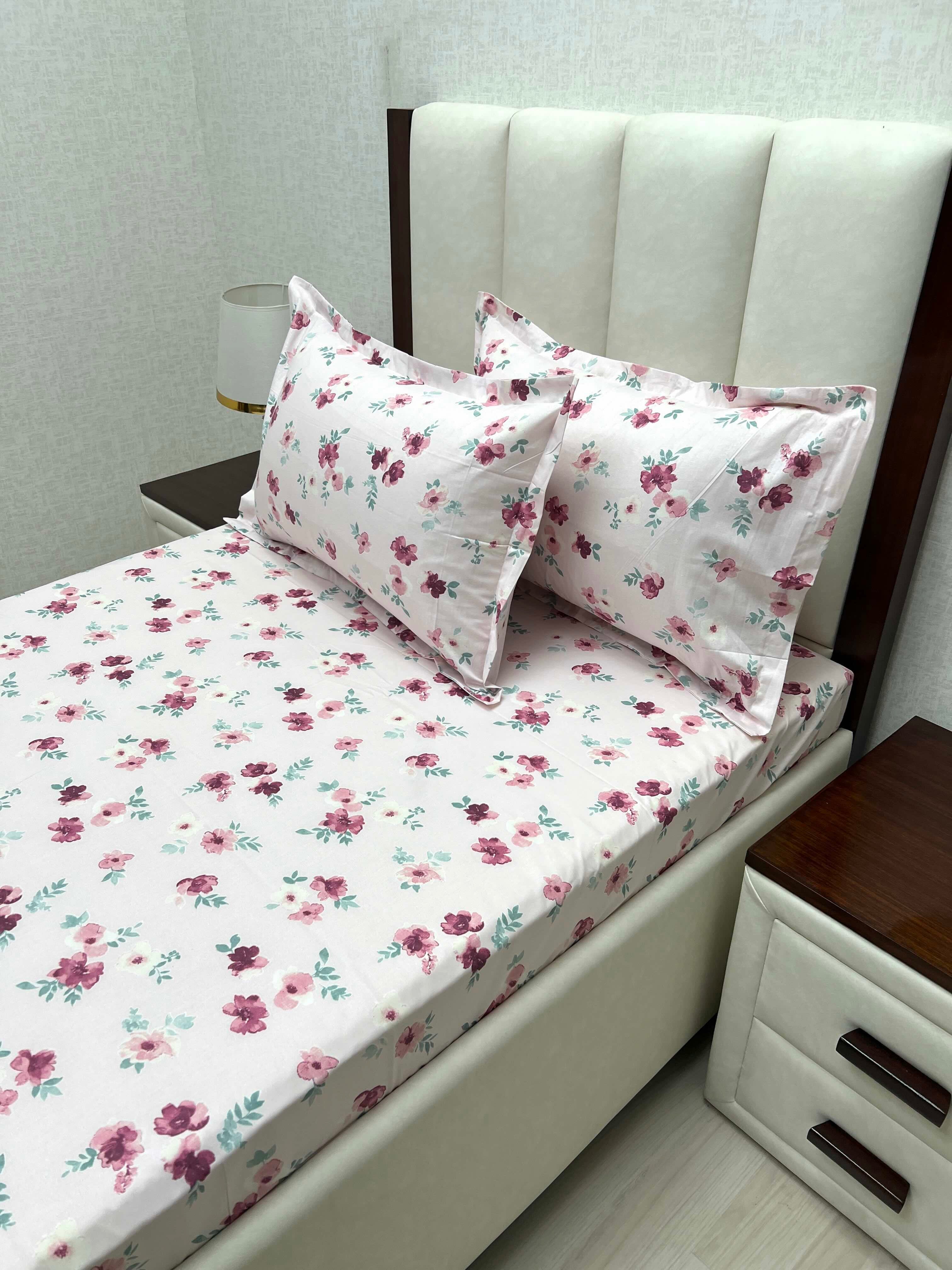 A-4652 - Pure Cotton 180 TC Single Bedsheet (173X236) with Two Pillow Covers (43X69)