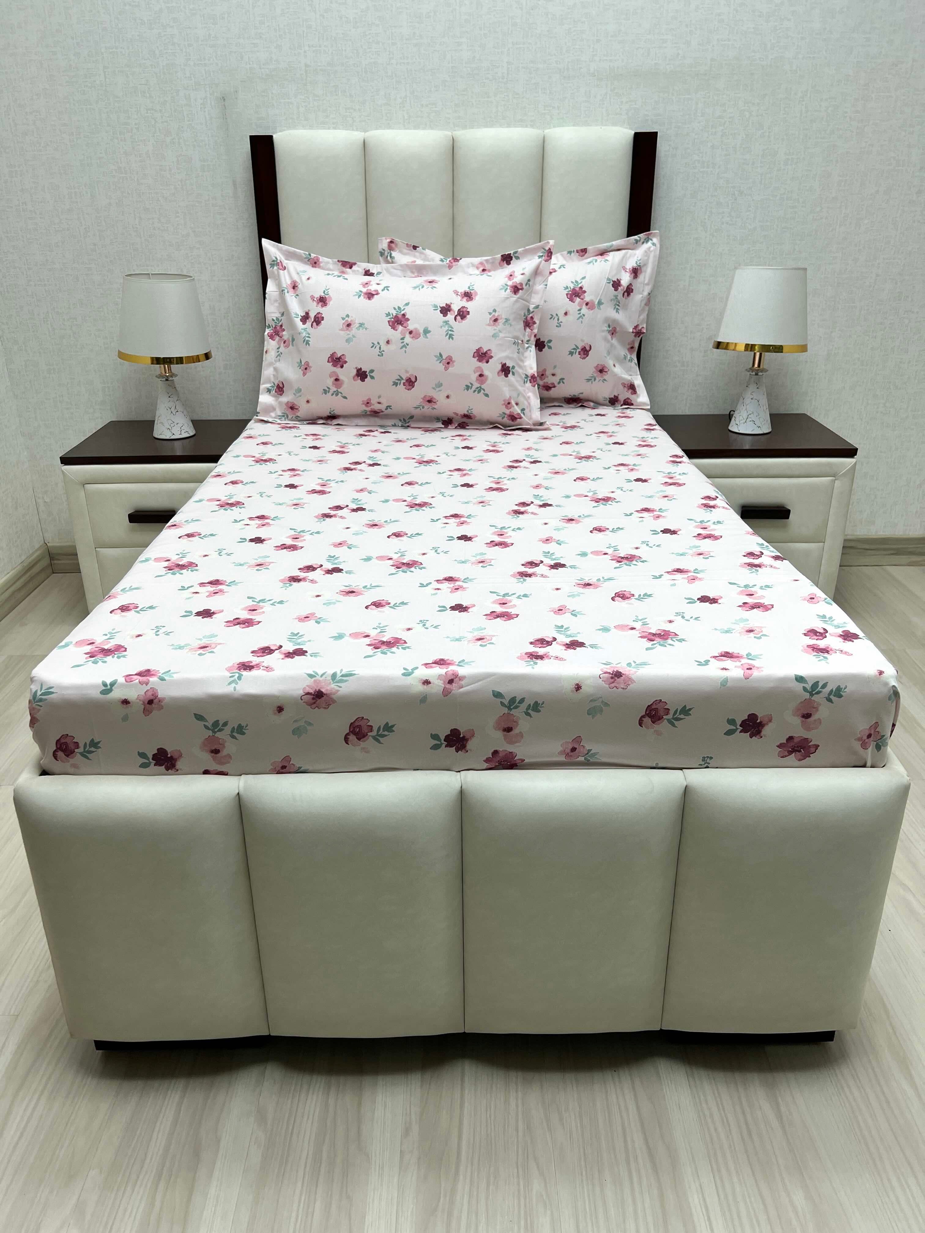 A-4652 - Pure Cotton 180 TC Single Bedsheet (173X236) with Two Pillow Covers (43X69)