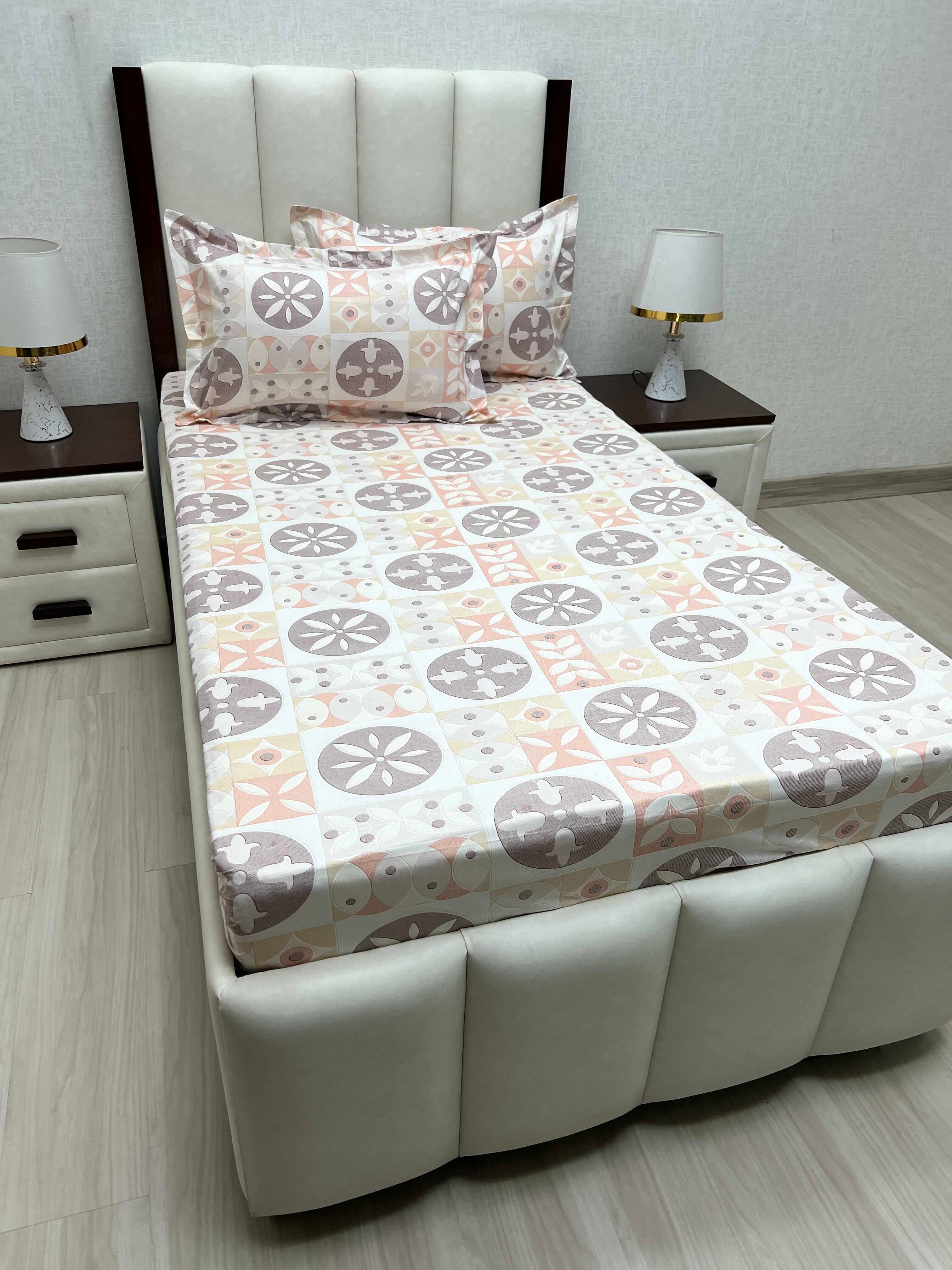 A-4653 - Pure Cotton 180 TC Single Bedsheet (173X236) with Two Pillow Covers (43X69)