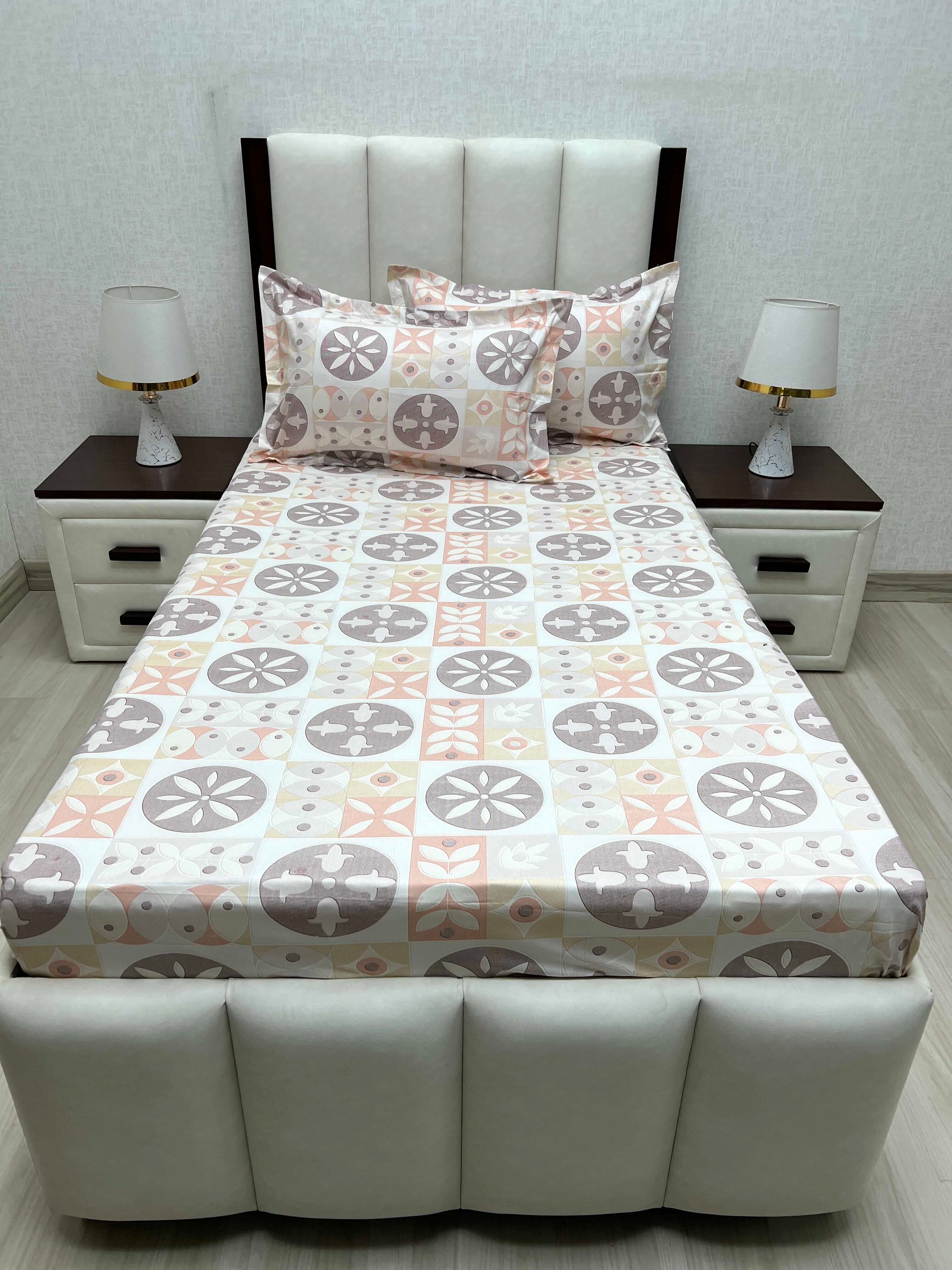 A-4653 - Pure Cotton 180 TC Single Bedsheet (173X236) with Two Pillow Covers (43X69)