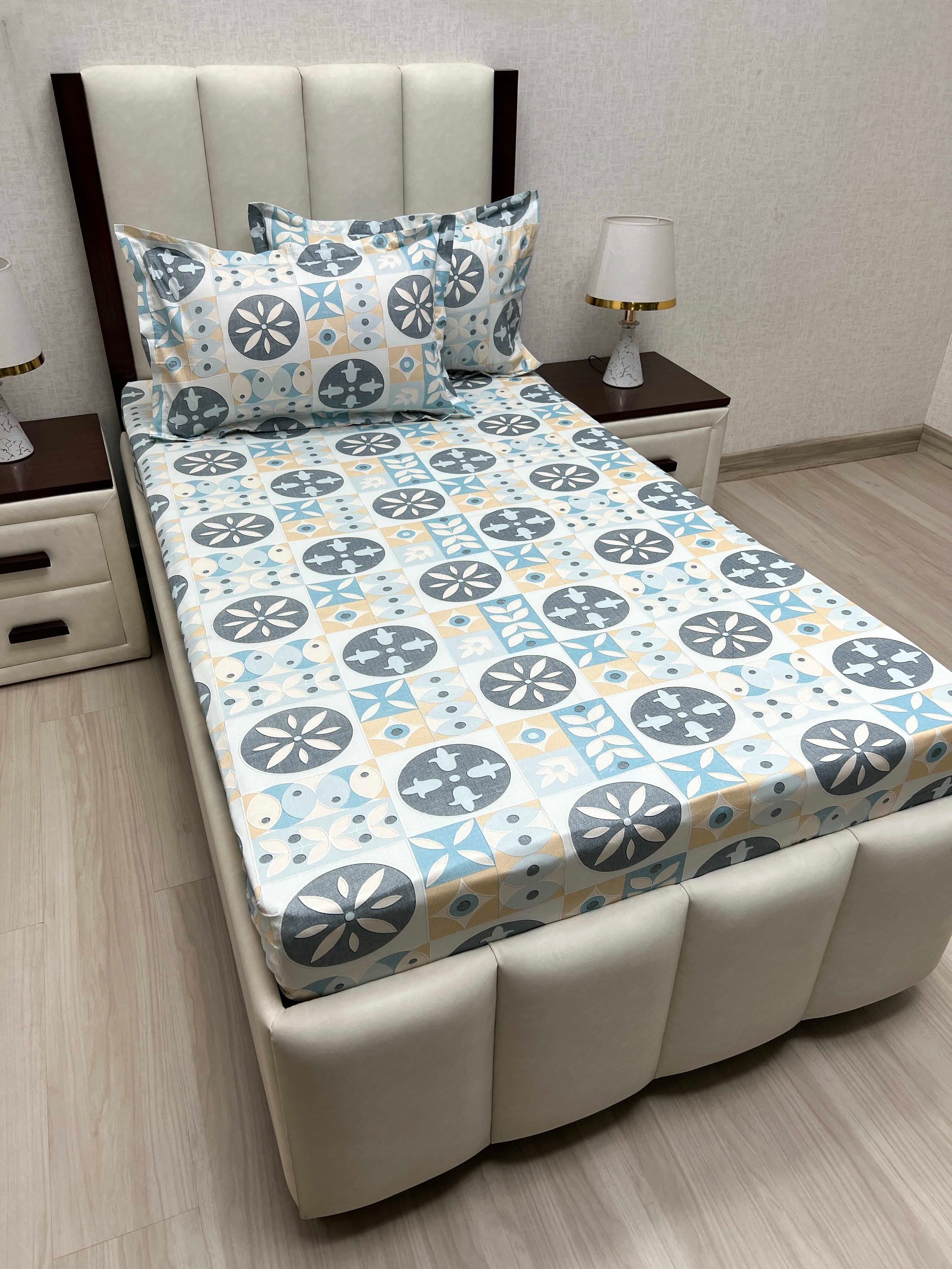 A-4654 - Pure Cotton 180 TC Single Bedsheet (173X236) with Two Pillow Covers (43X69)